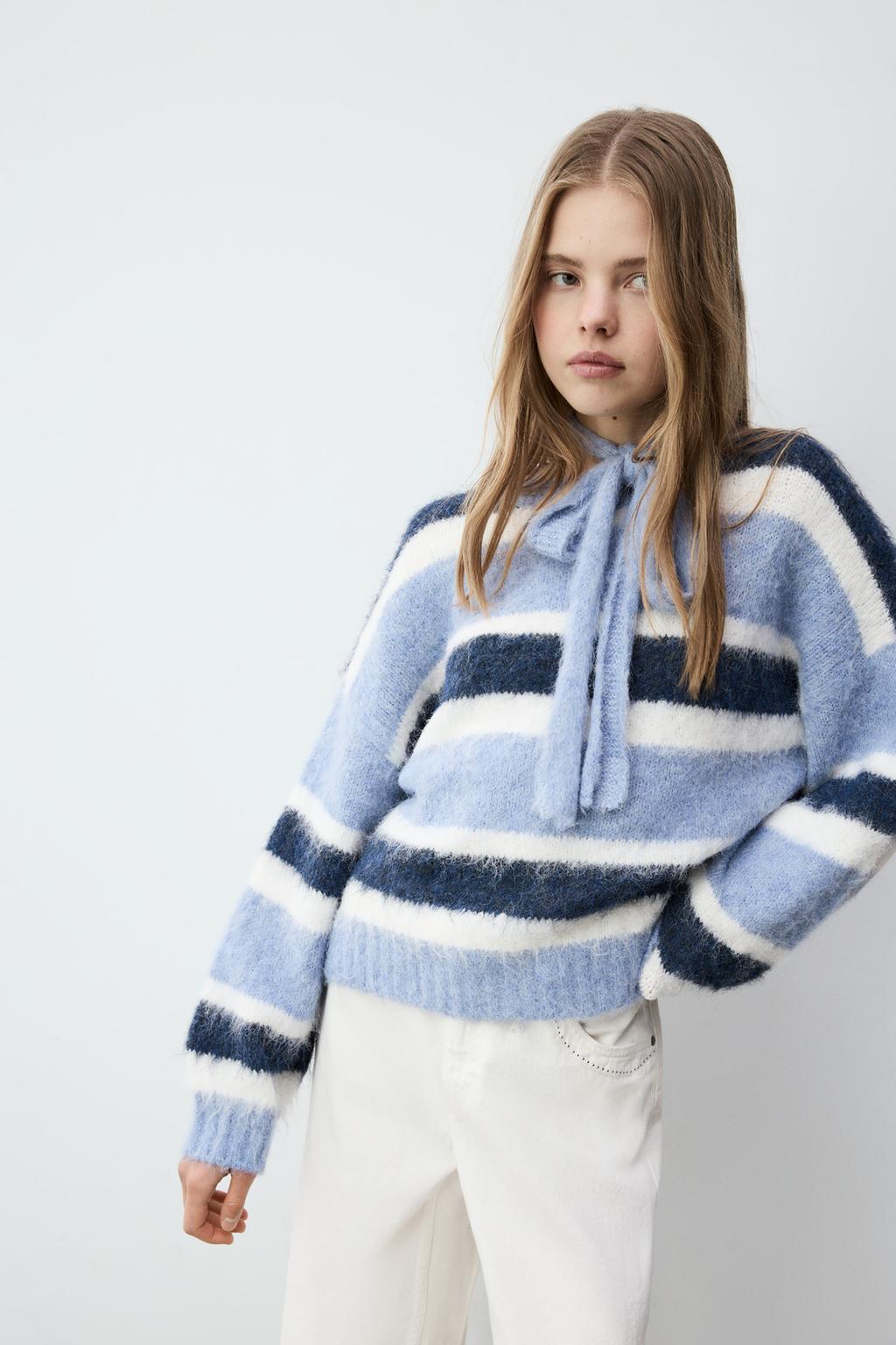 Faux fur sweater with scarf