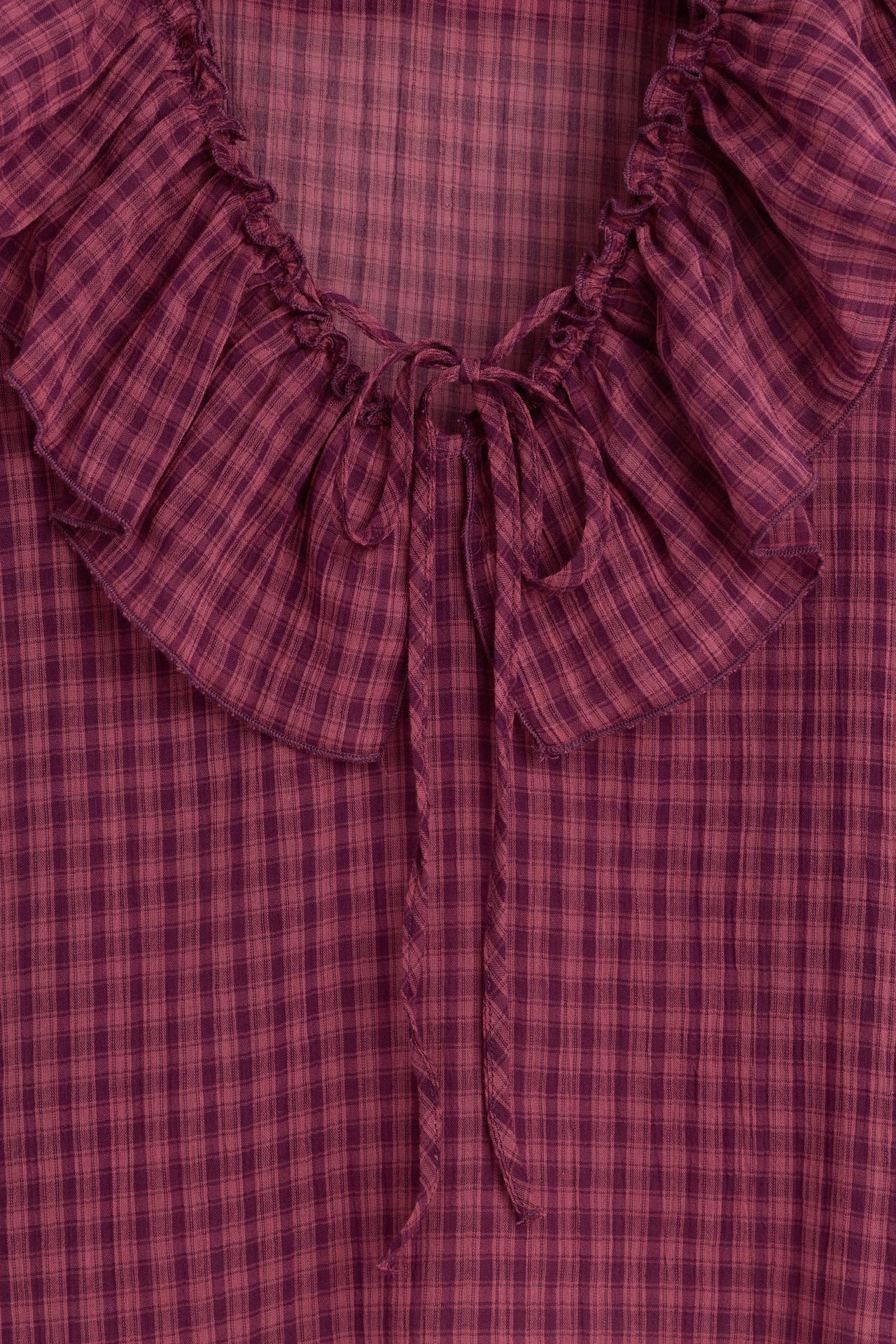 Plaid ruffle blouse — BURGUNDY