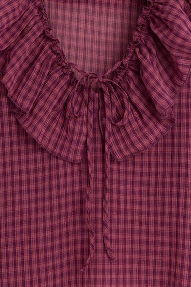 Plaid ruffle blouse — BURGUNDY 7