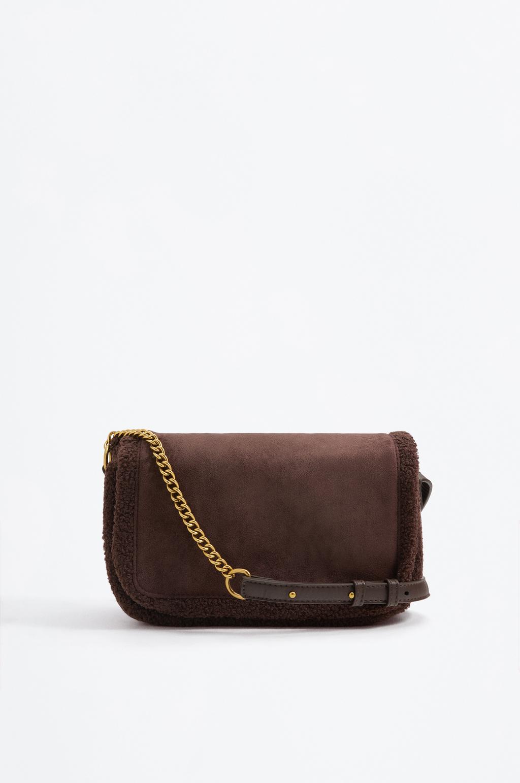 Shoulder bag with flap and shearling detail
