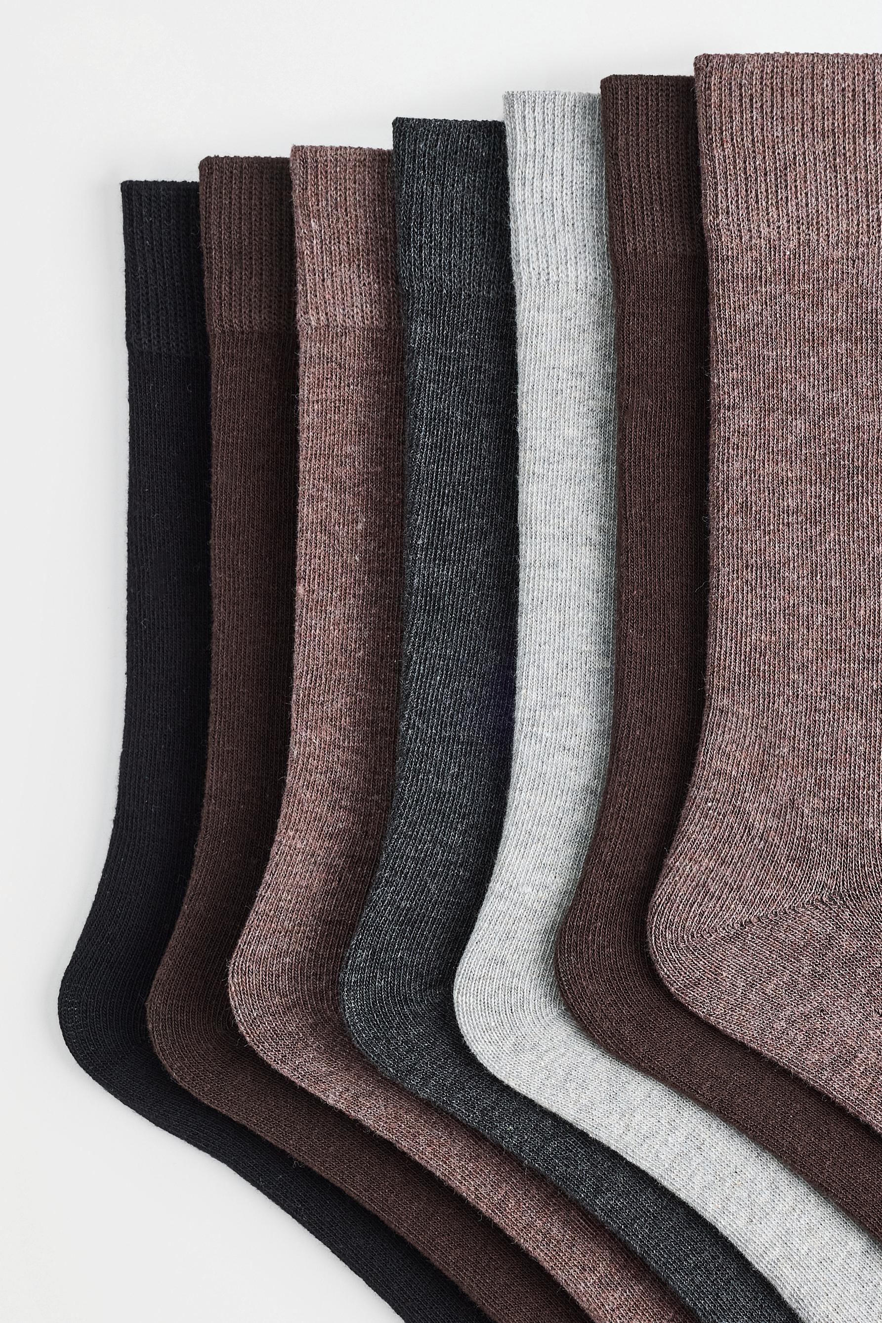 Basic long socks (7-pack) — BROWN