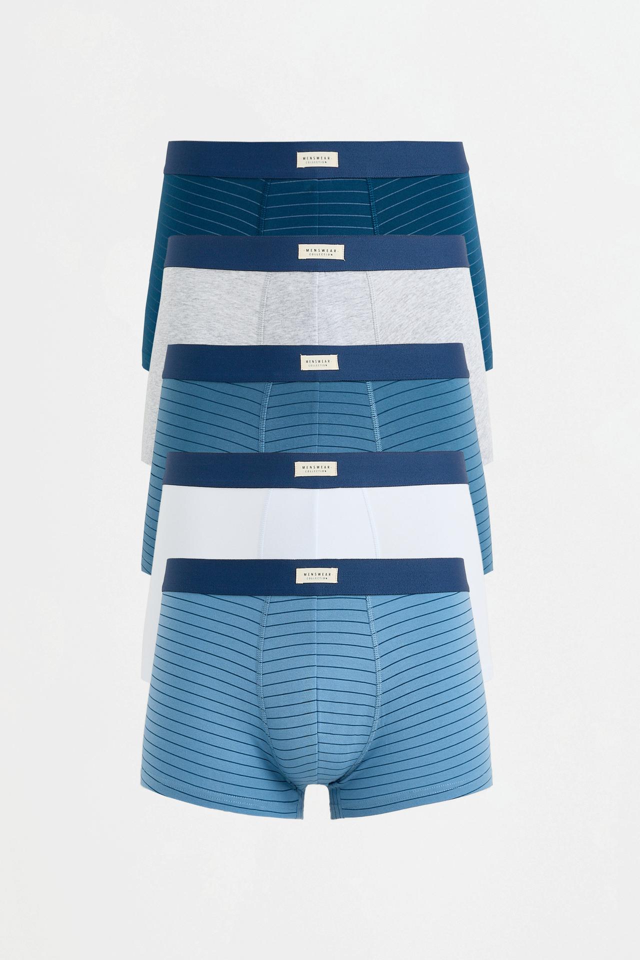 Striped Boxers (5-Pack) — GREY/BLUE