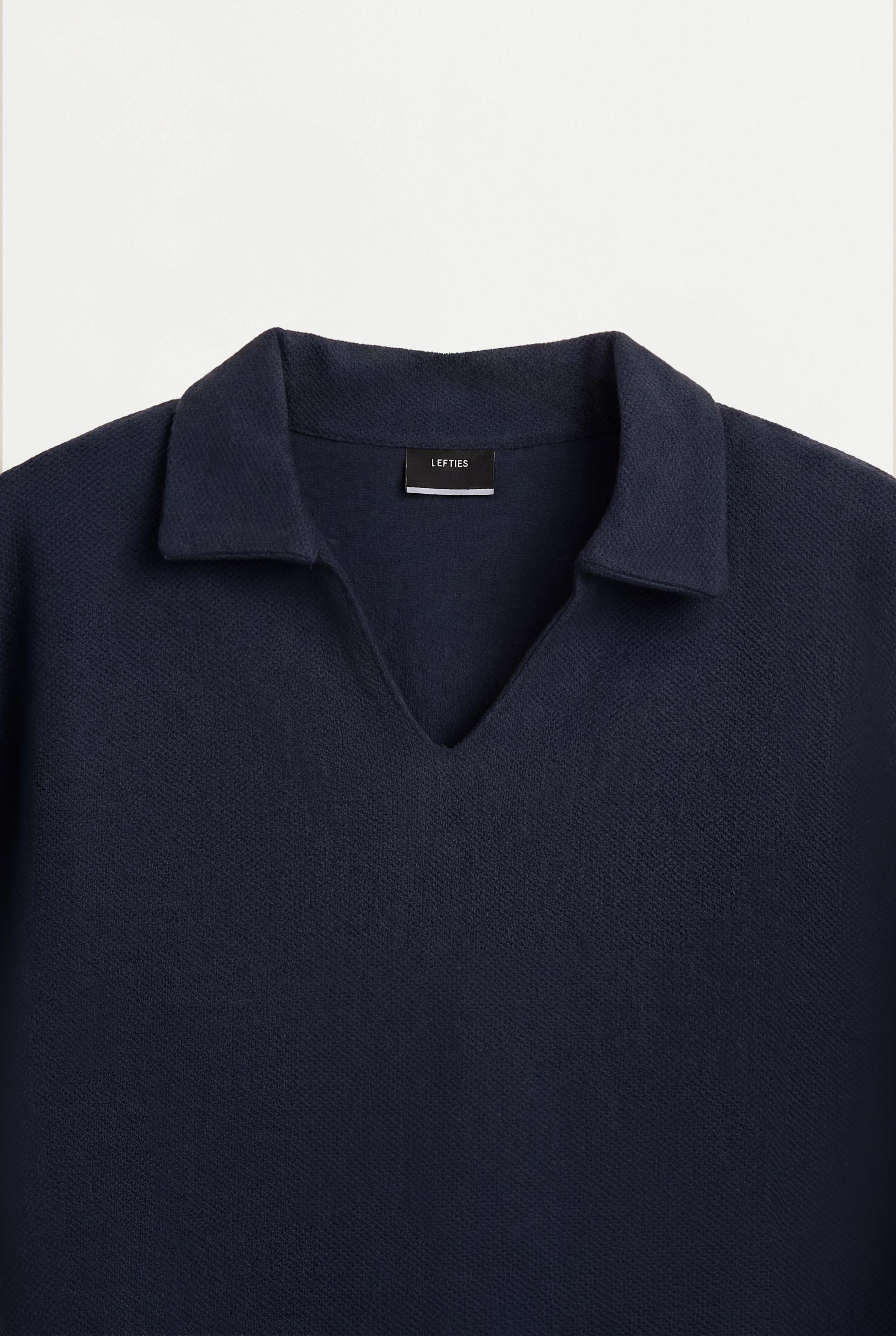 Textured V-neck polo shirt — FADED NAVY
