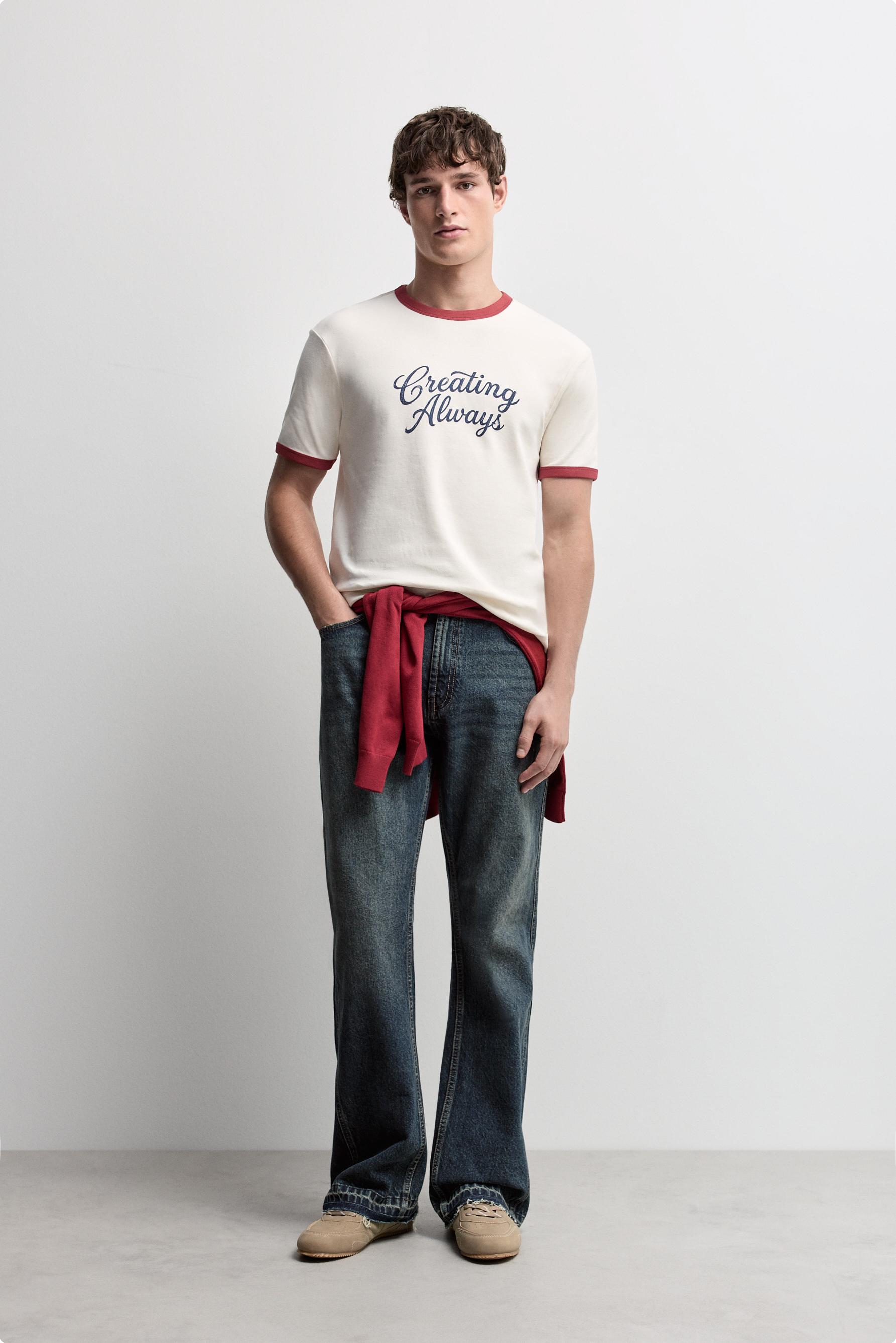 Printed contrast T-shirt — BUTTER