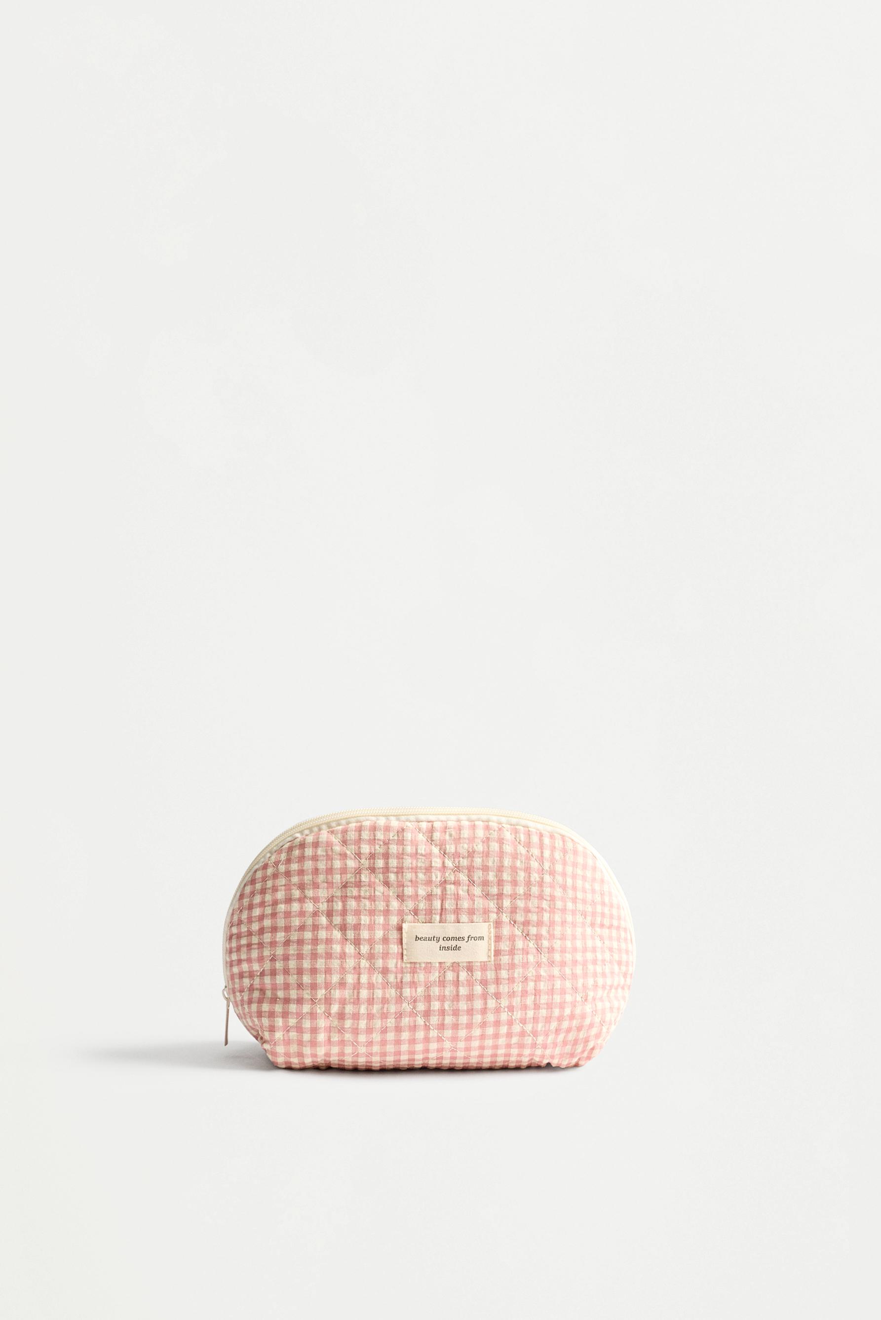 Medium gingham toiletry bag — CHALK PINK