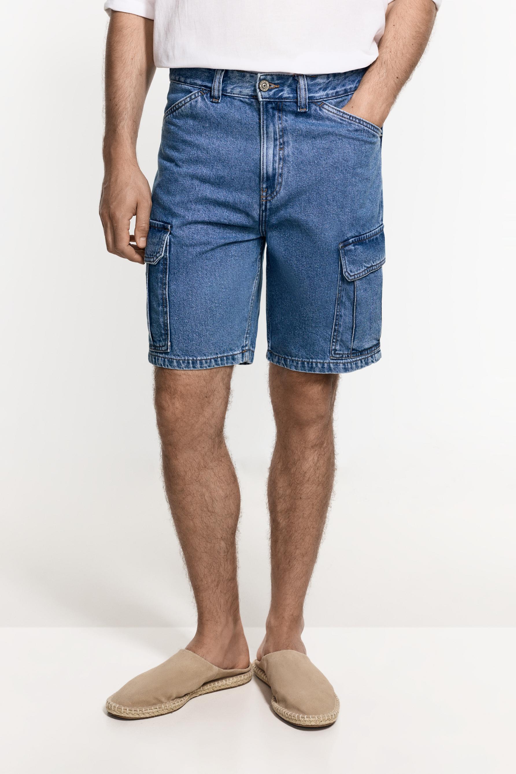 Denim cargo Bermuda shorts — INDIGO