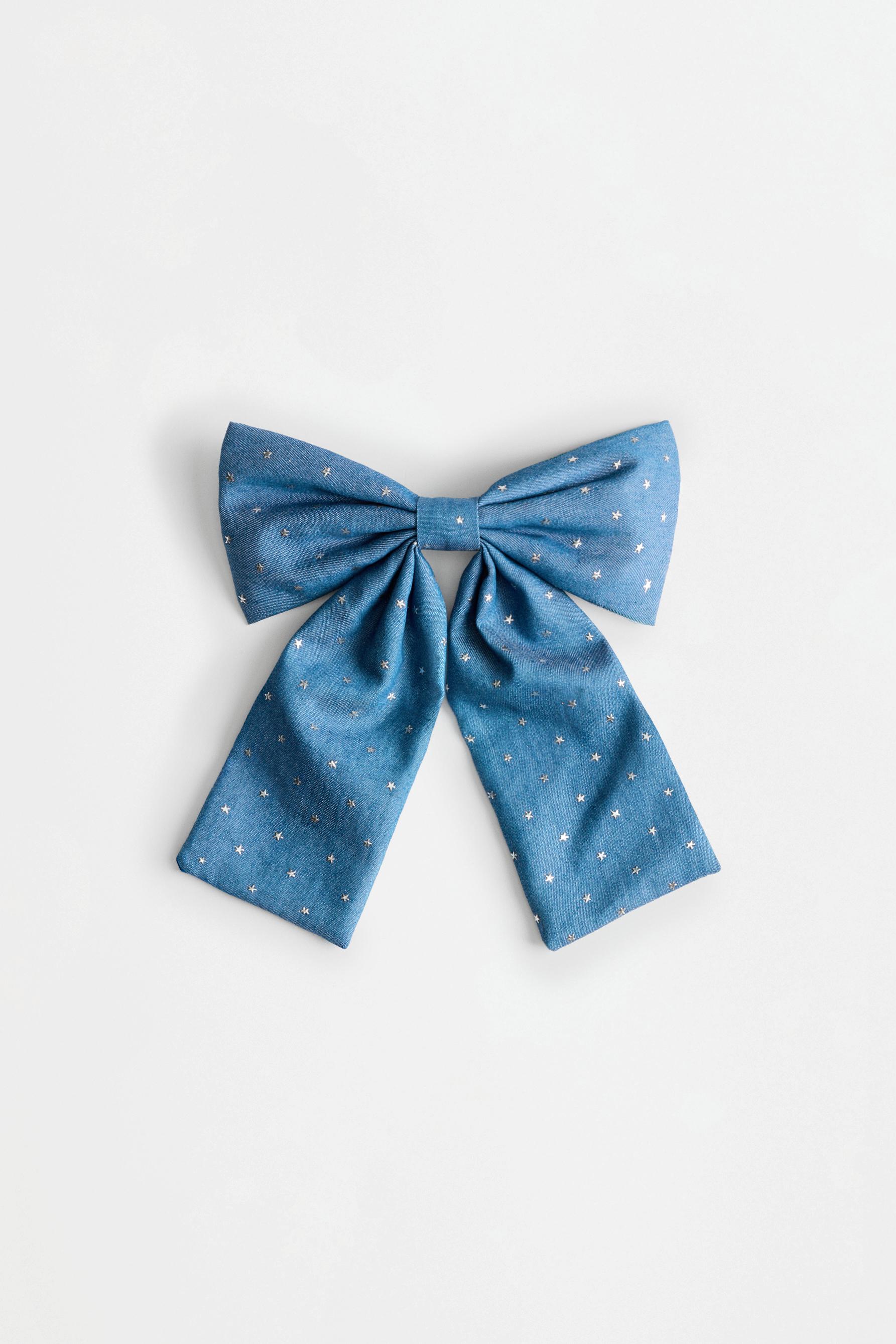 Denim bow and scrunchie (2-piece set) — NAVY