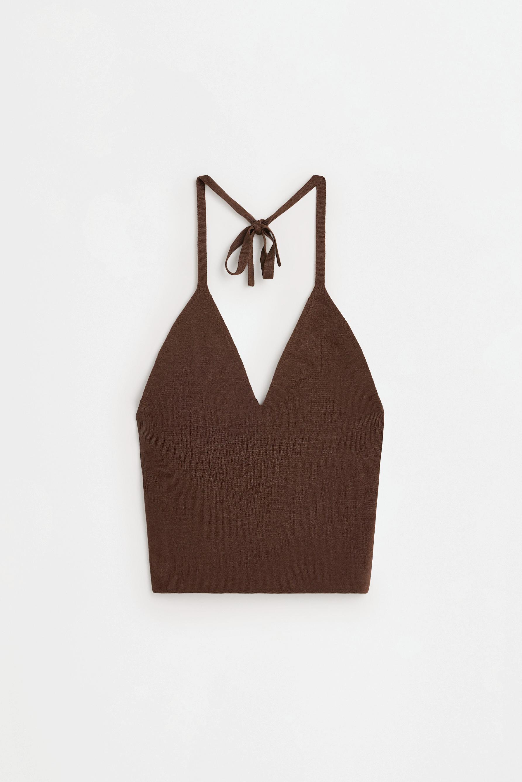 Halter knit top — DARK BROWN