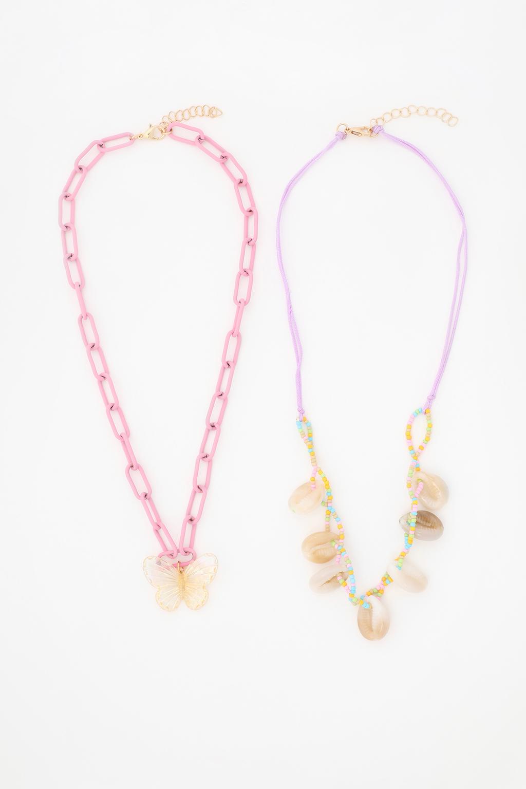 Set of 2 seashell and butterfly necklaces