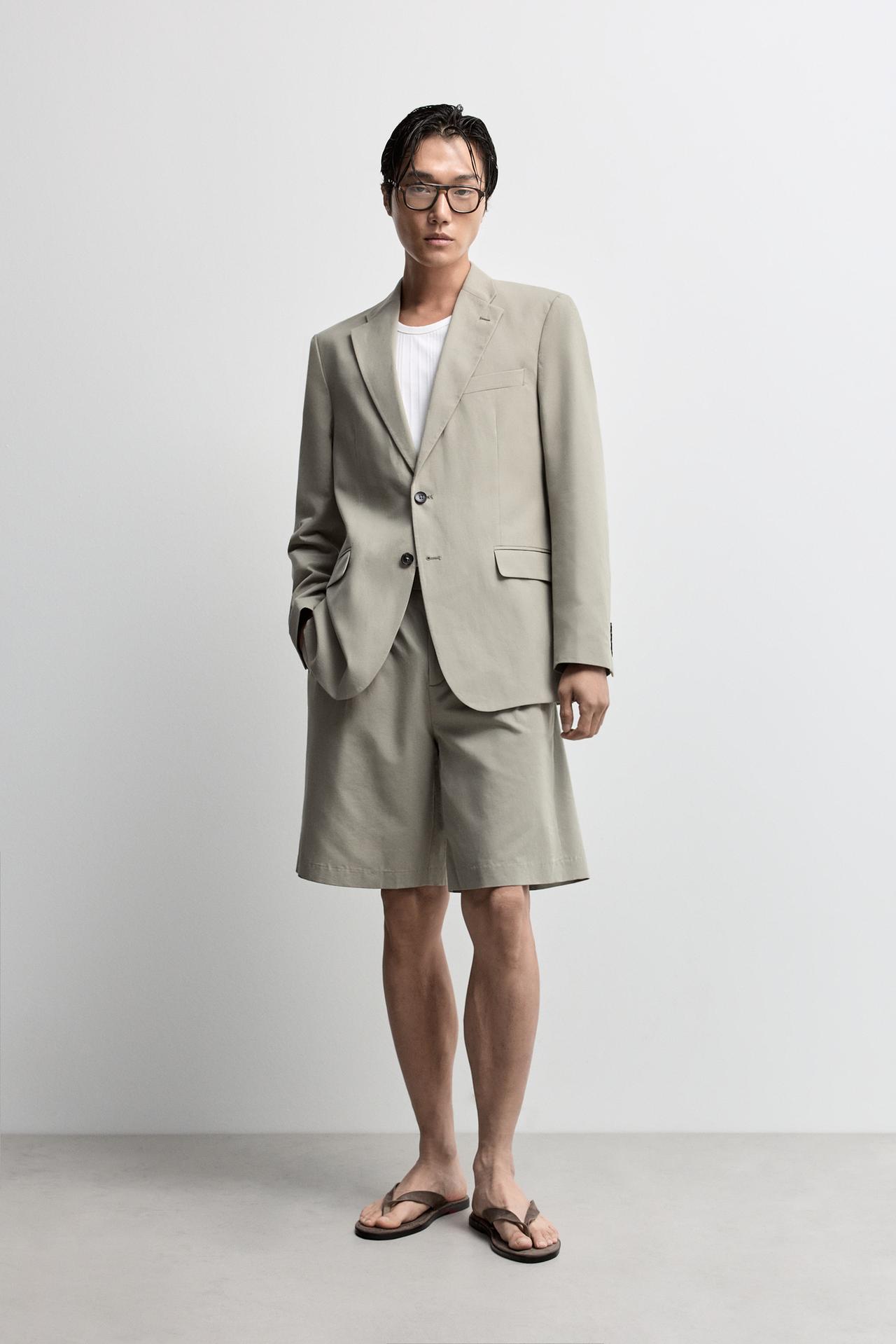 Cotton and linen blend blazer — GREEN