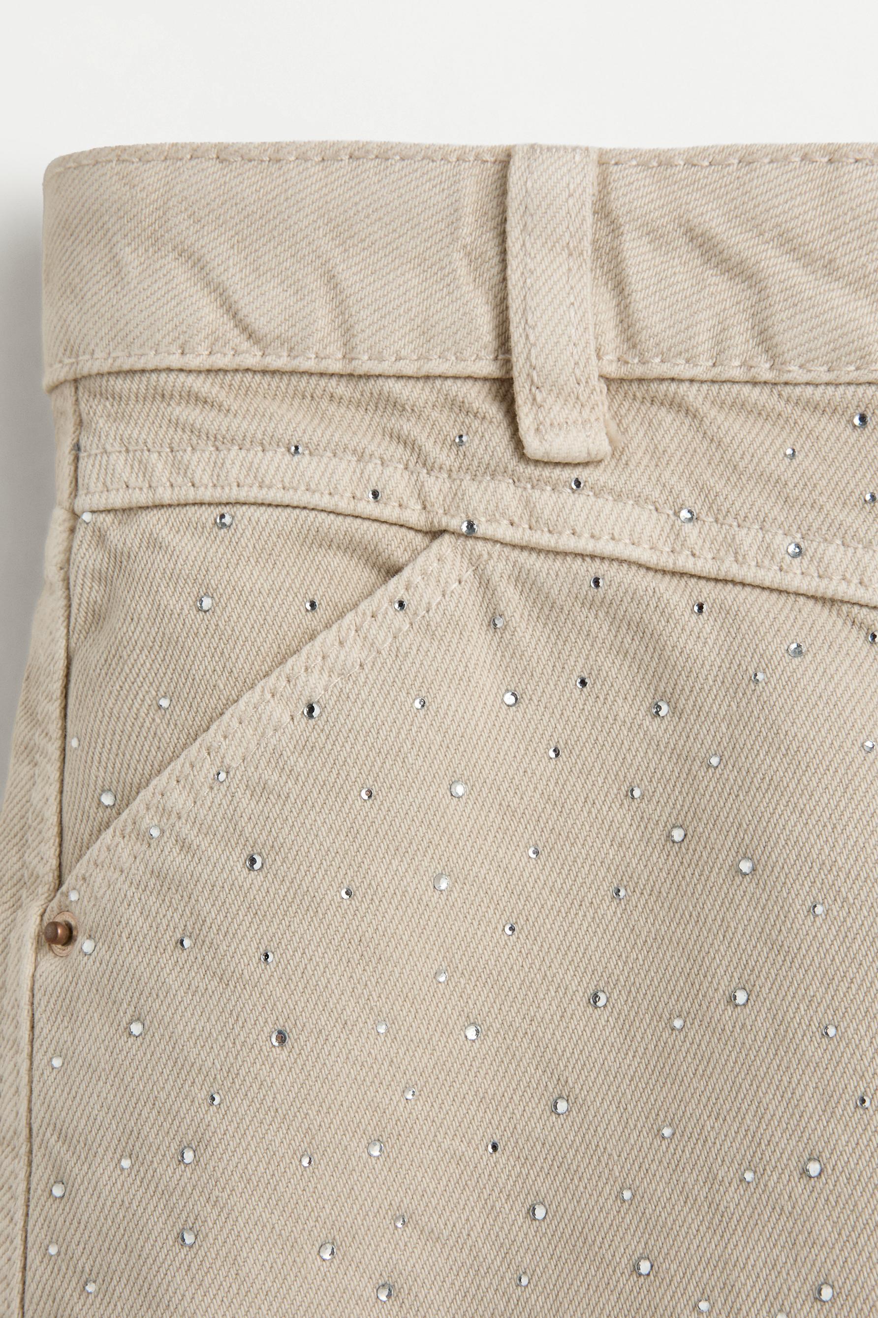 Rhinestone denim shorts — SAND