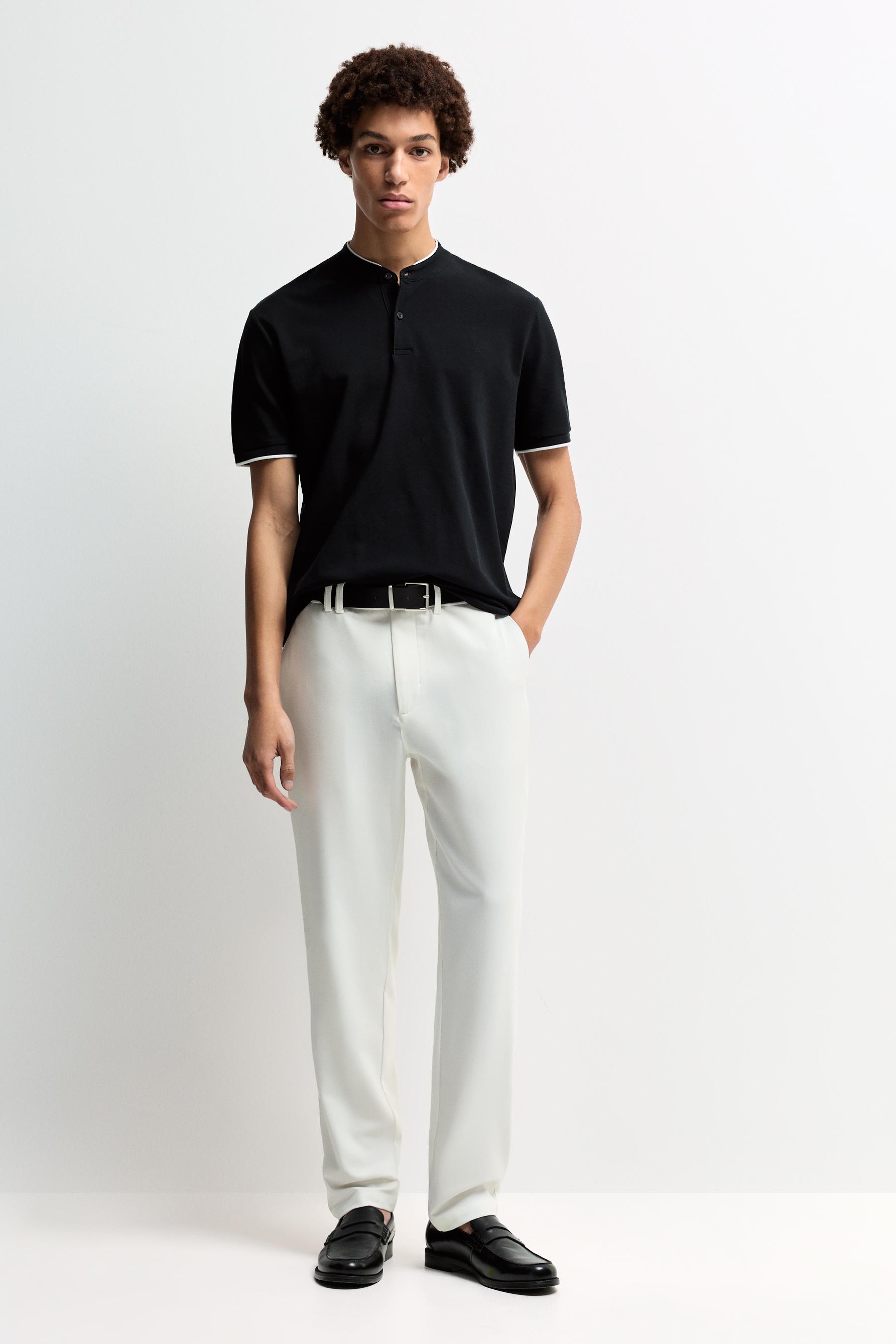 Contrast stand collar polo shirt — NAVY