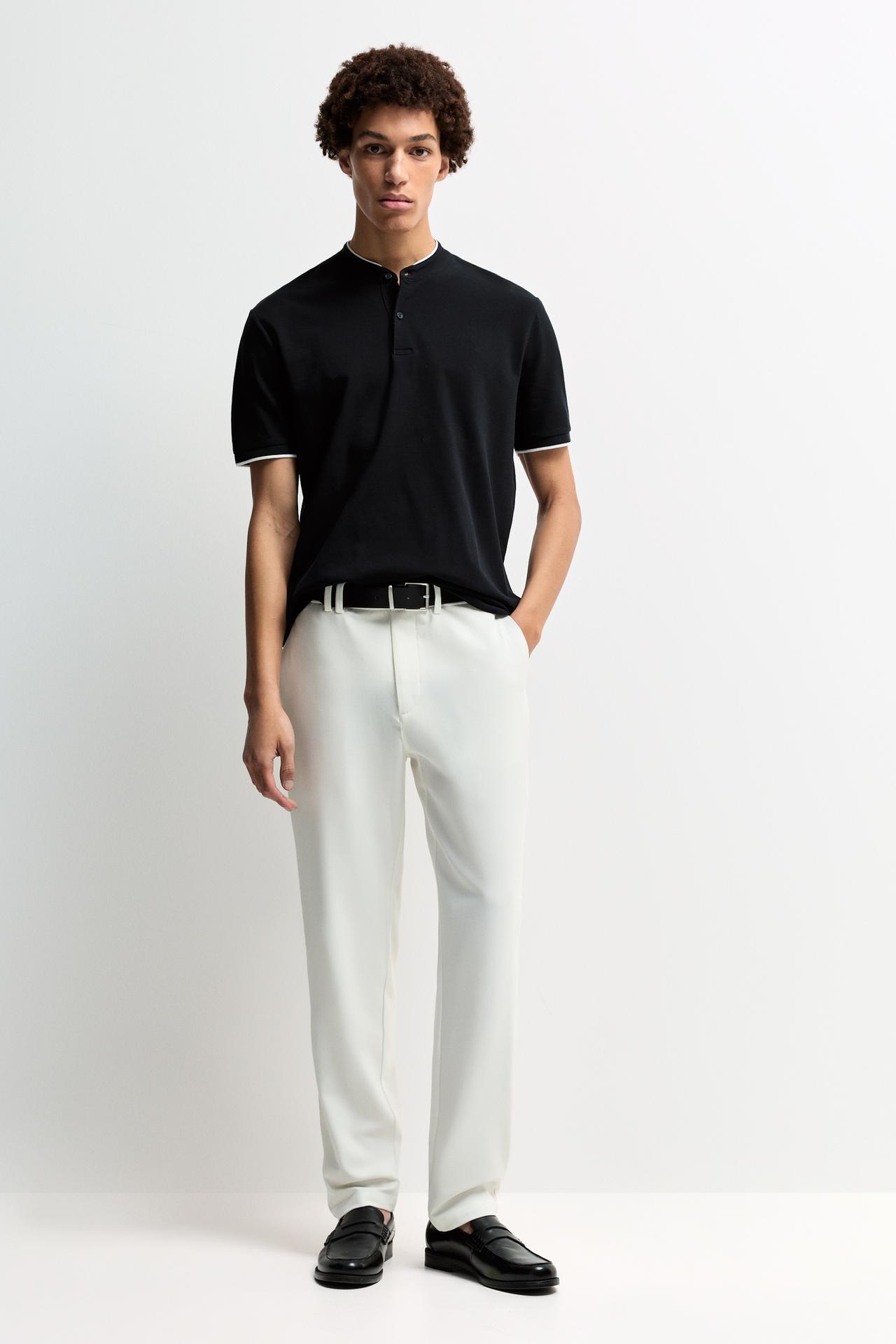 Contrast stand collar polo shirt — NAVY