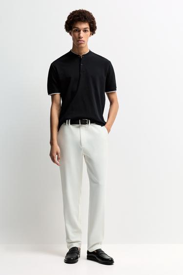 Contrast stand collar polo shirt — NAVY 2