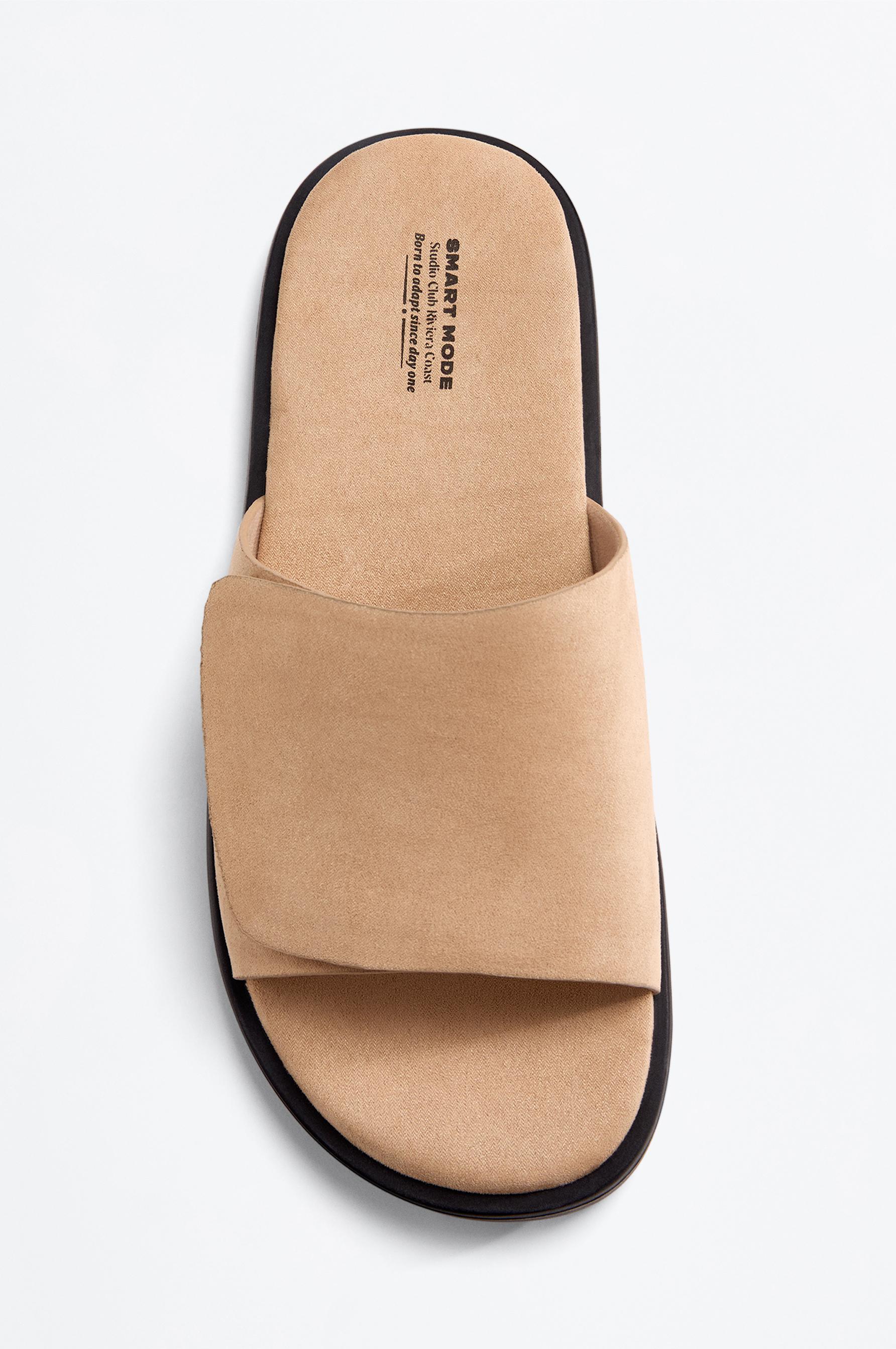Suede slide sandals — BEIGE