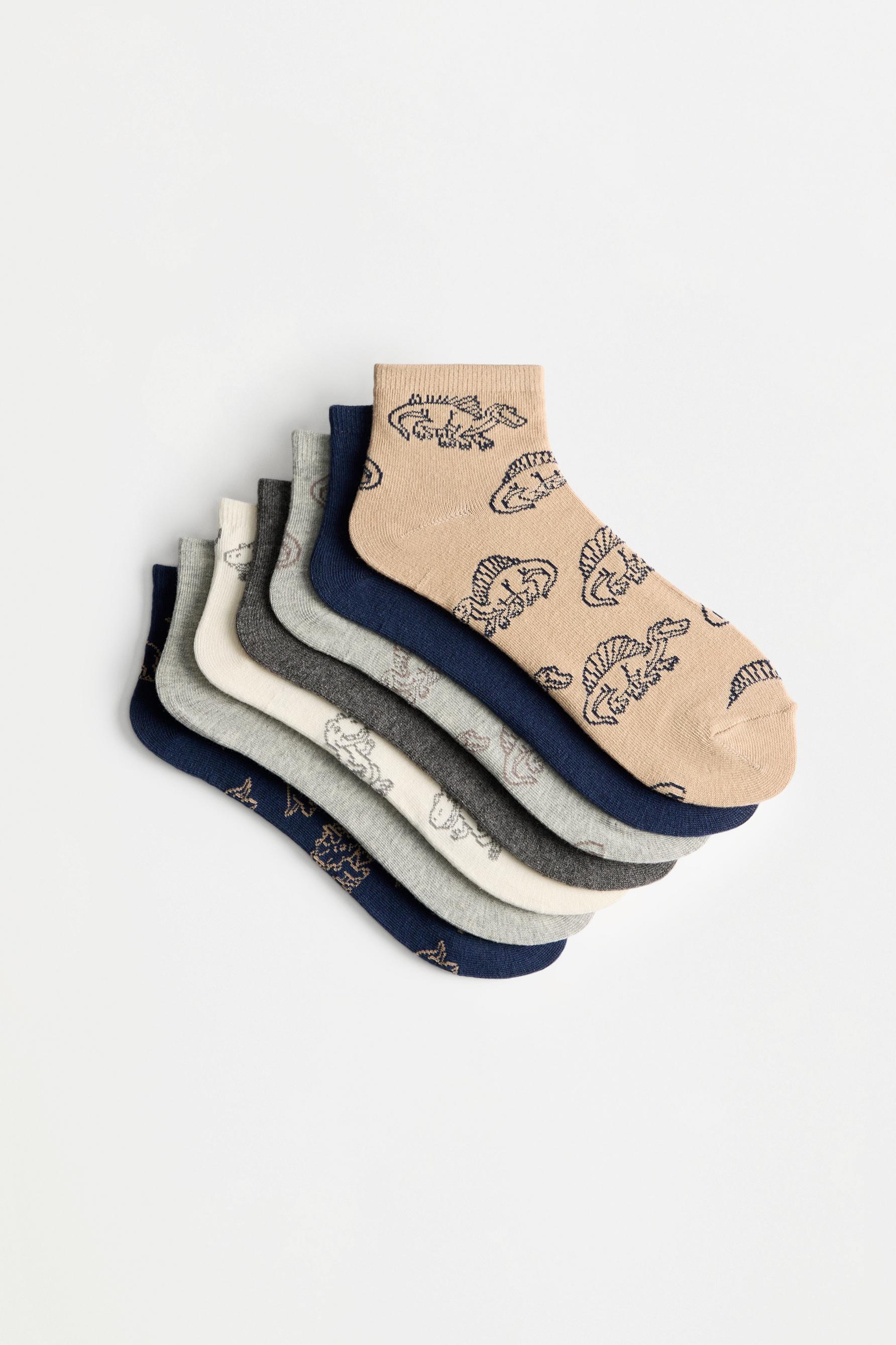 Dinosaur Ankle Socks (7-Pack) — GREY MARL