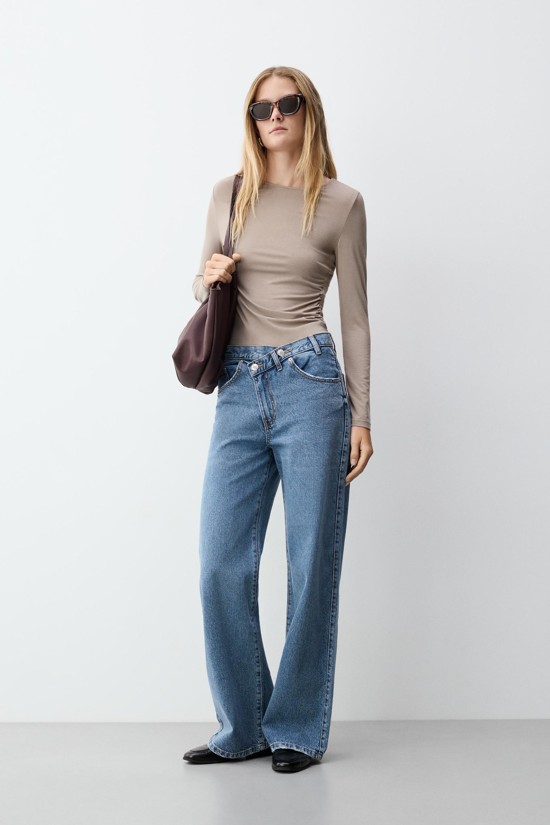 Wide leg jeans cintura cruzada