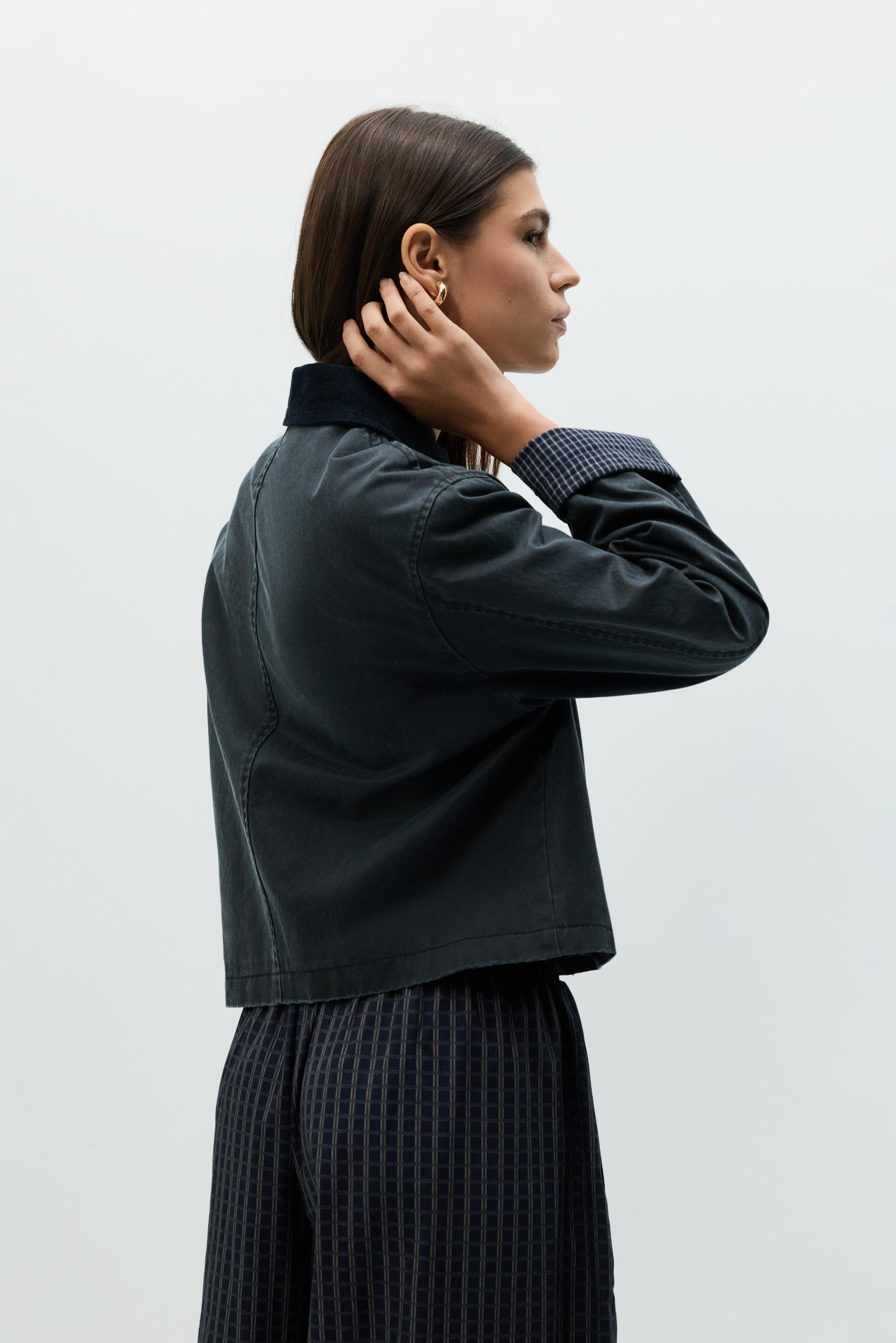 Cropped waxed jacket — DARK BLUE
