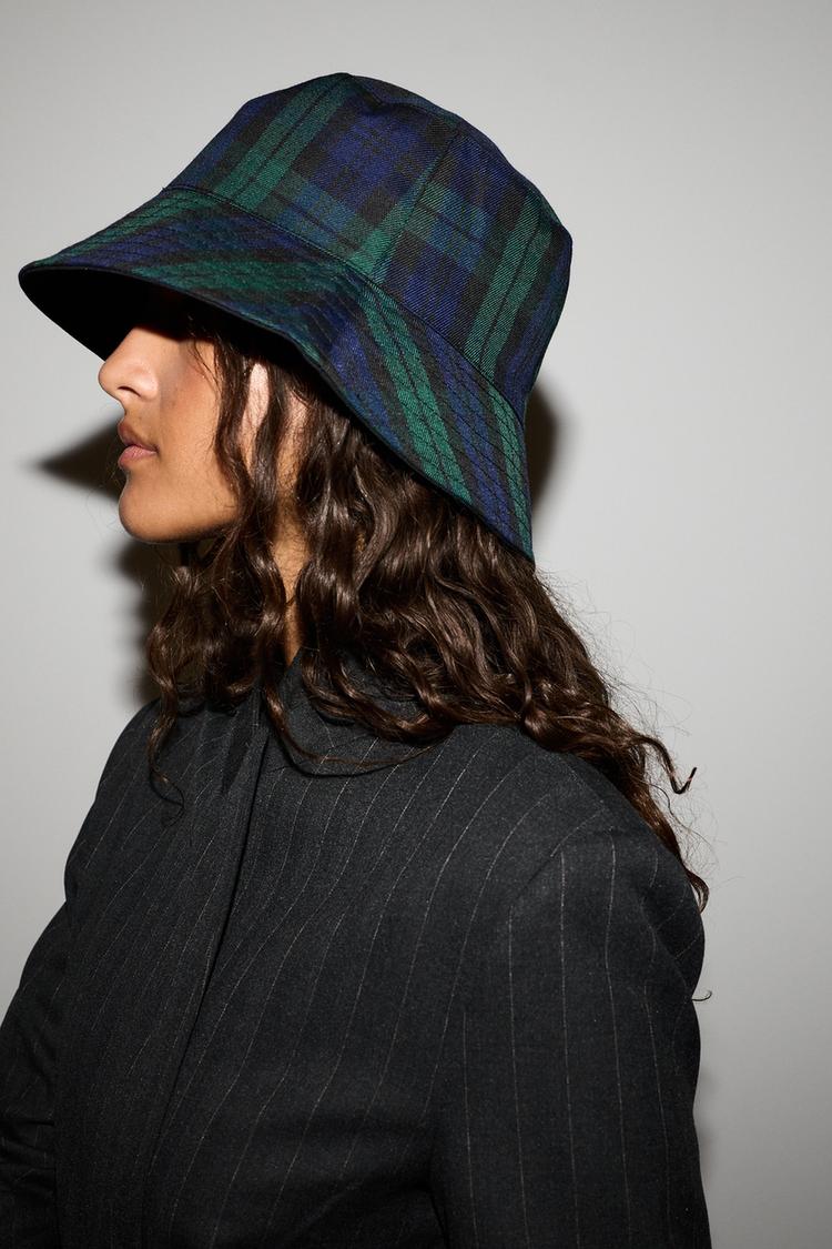 Reversible check bucket hat — GREENISH BLUE