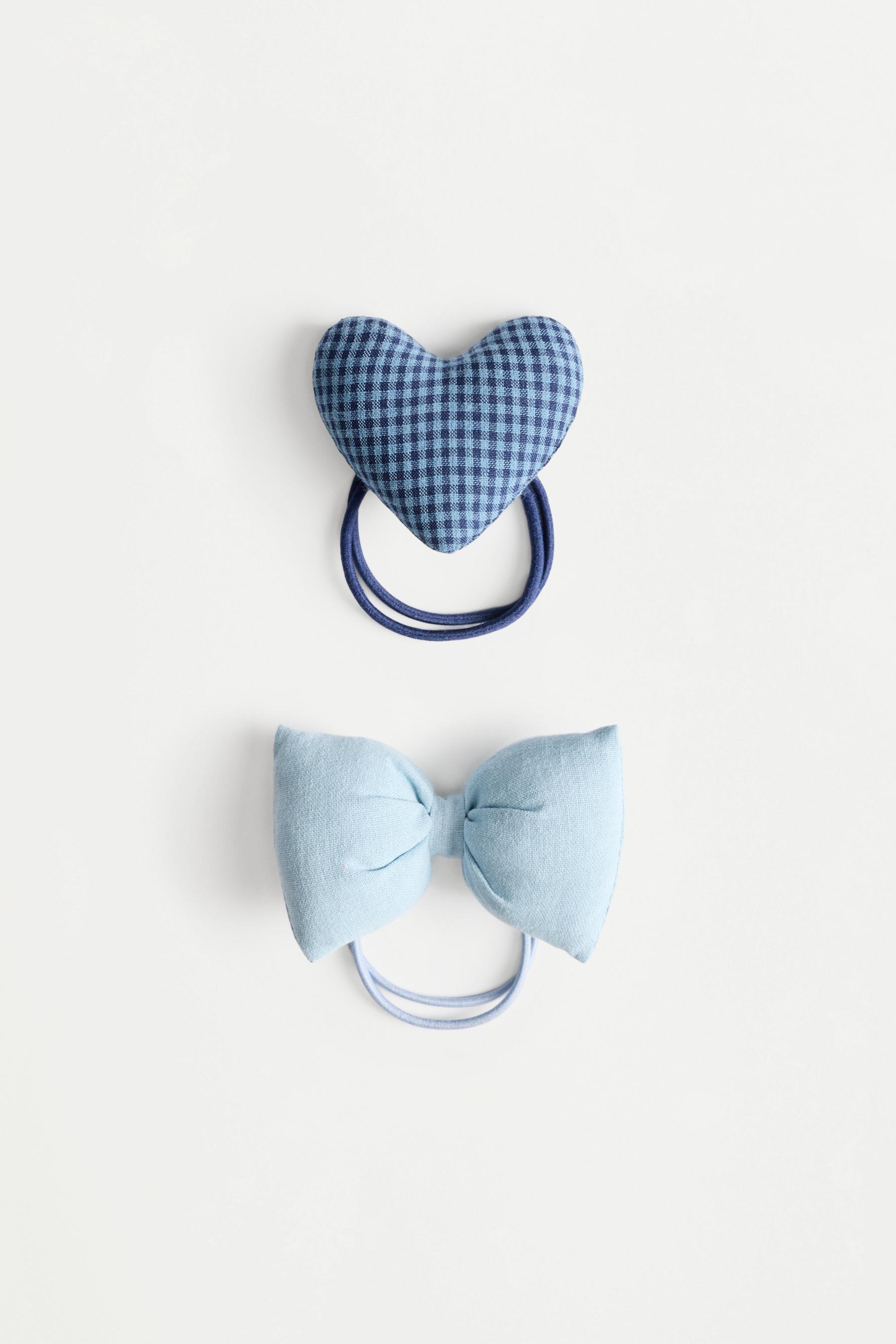 Heart and bow hair ties (2-pack) — BLUE