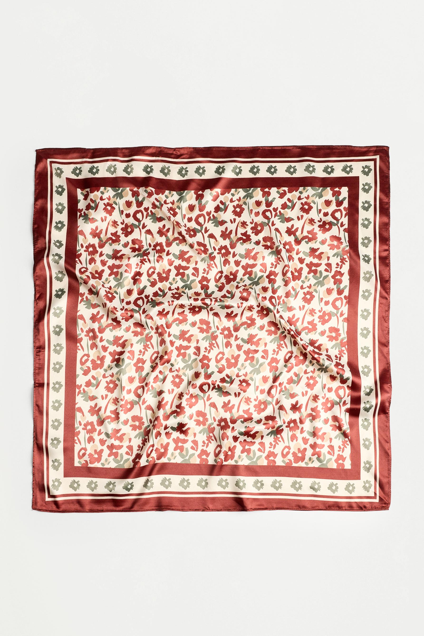 Satin floral scarf — BROWN