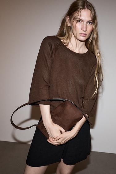Multi-Position Suede Effect Bag — BROWN 1