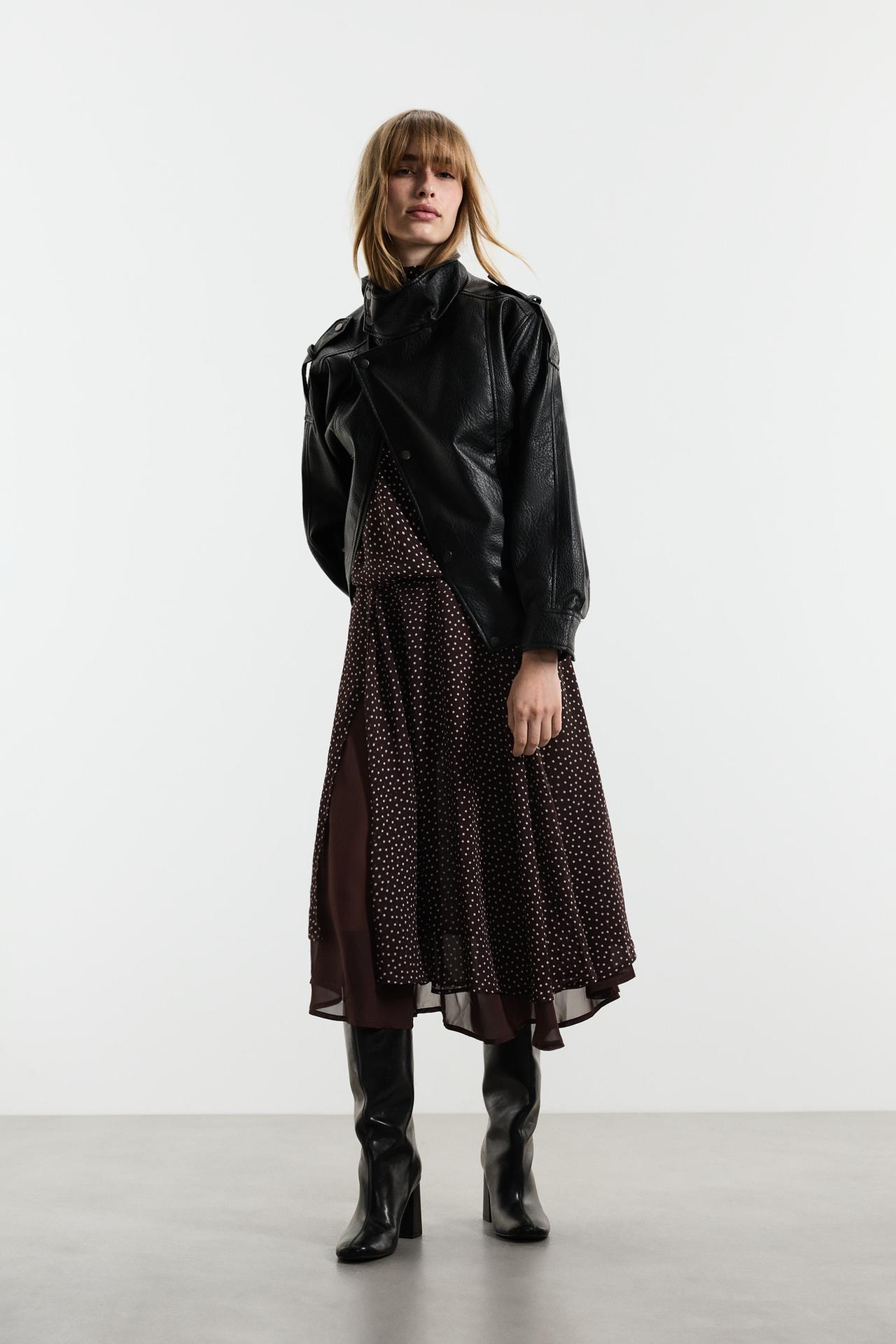 Polka-dot midi skirt — BROWN/ECRU