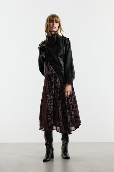 Polka-dot midi skirt — BROWN/ECRU 2