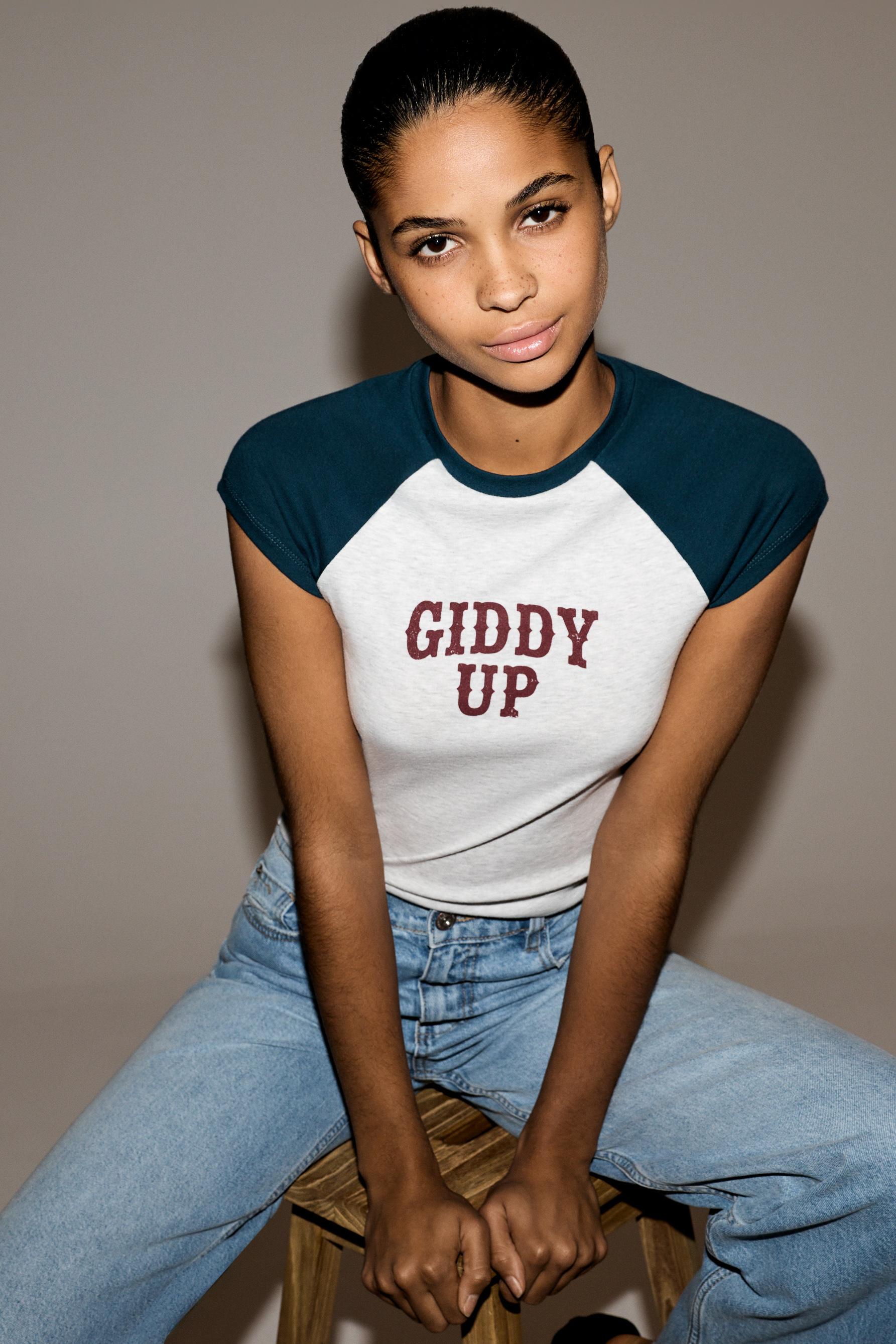 Printed raglan sleeve T-shirt — GREY MARL