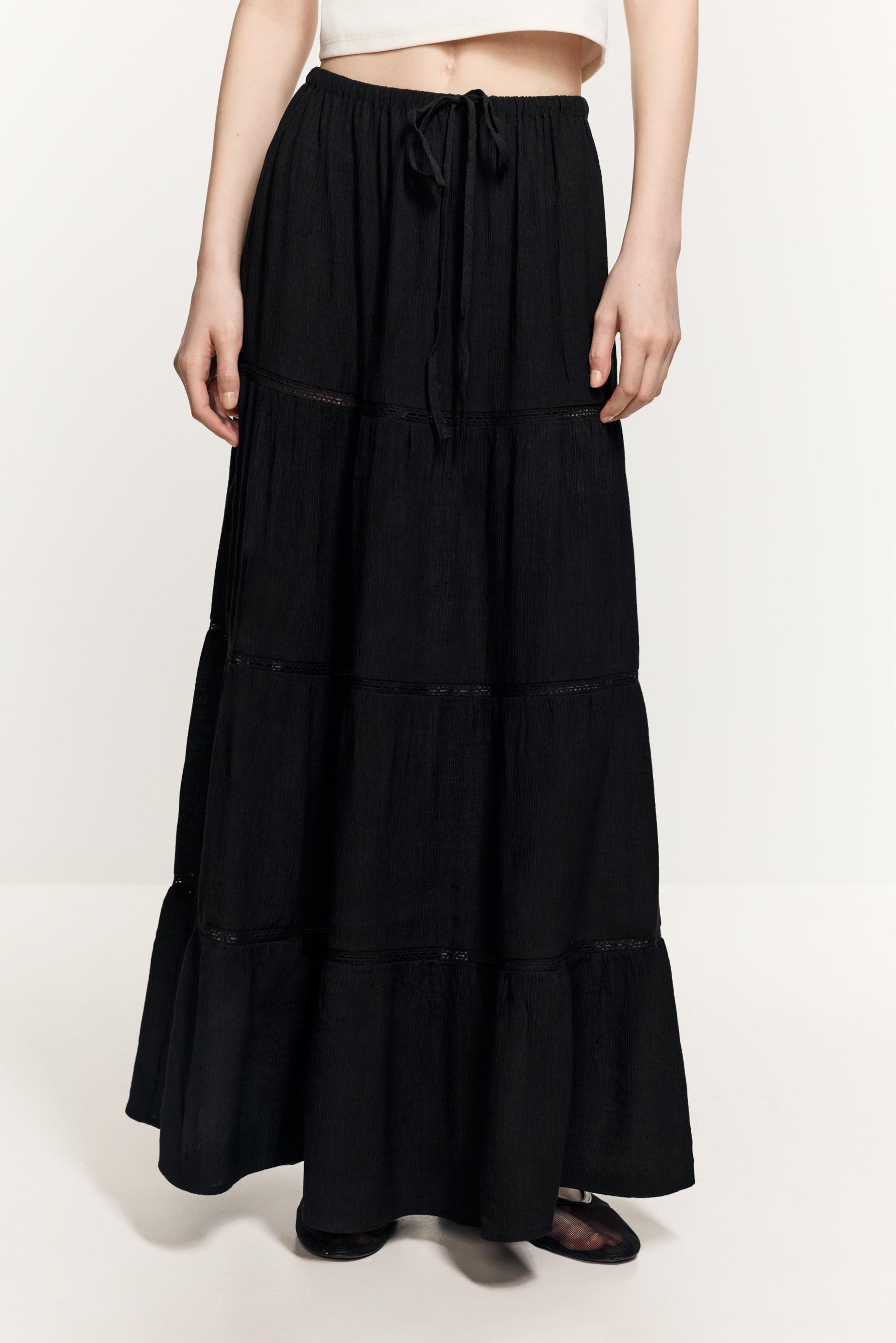 Midi skirt with lace trim — DARK ANTHRACITE GREY