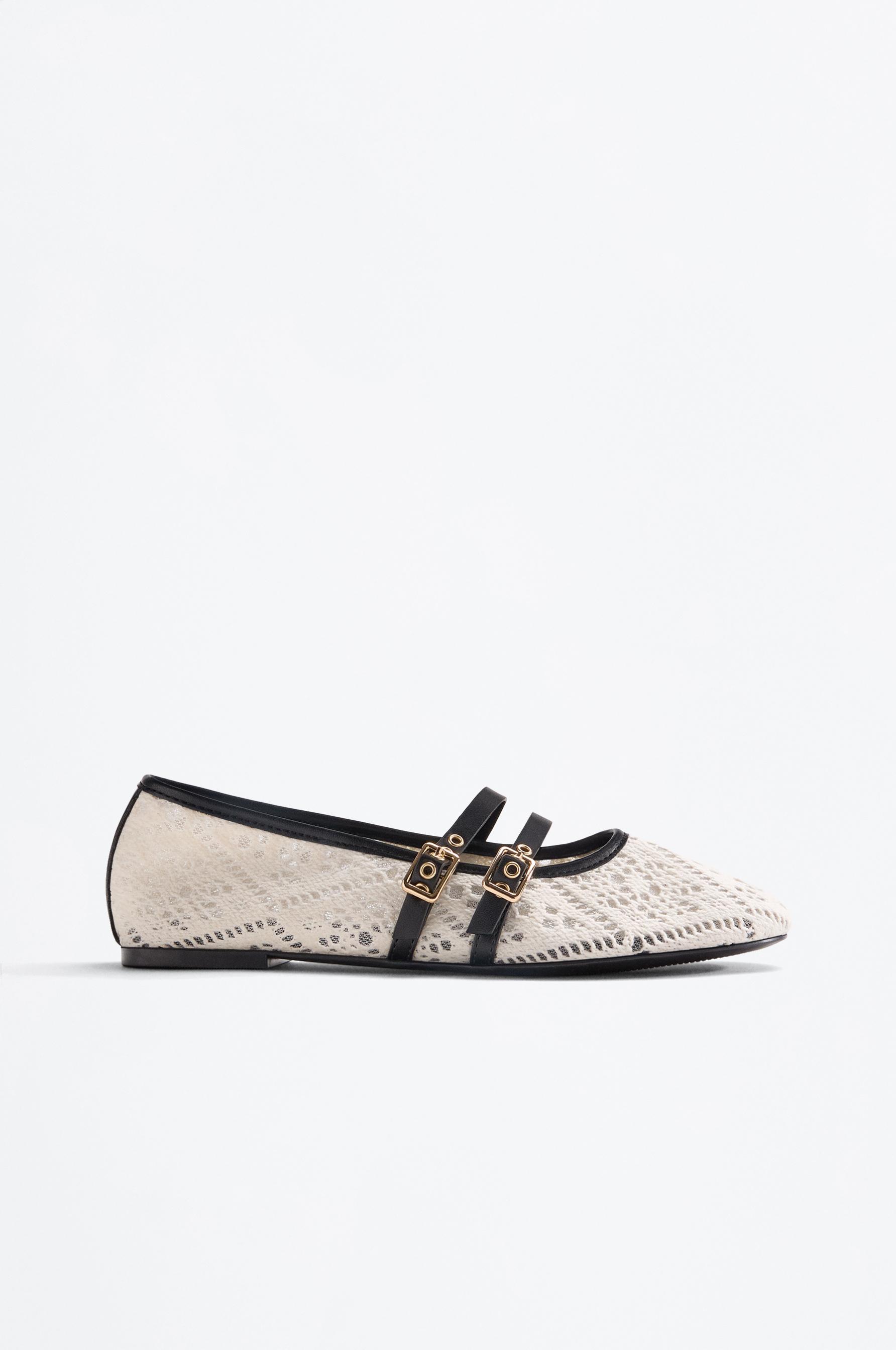 Double-strap fabric ballet flats — WHITE