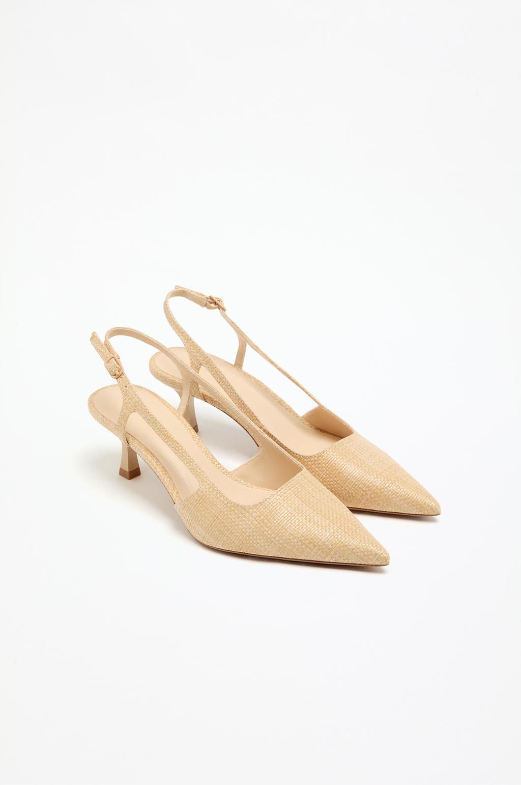 Natural high-heel slingback shoes