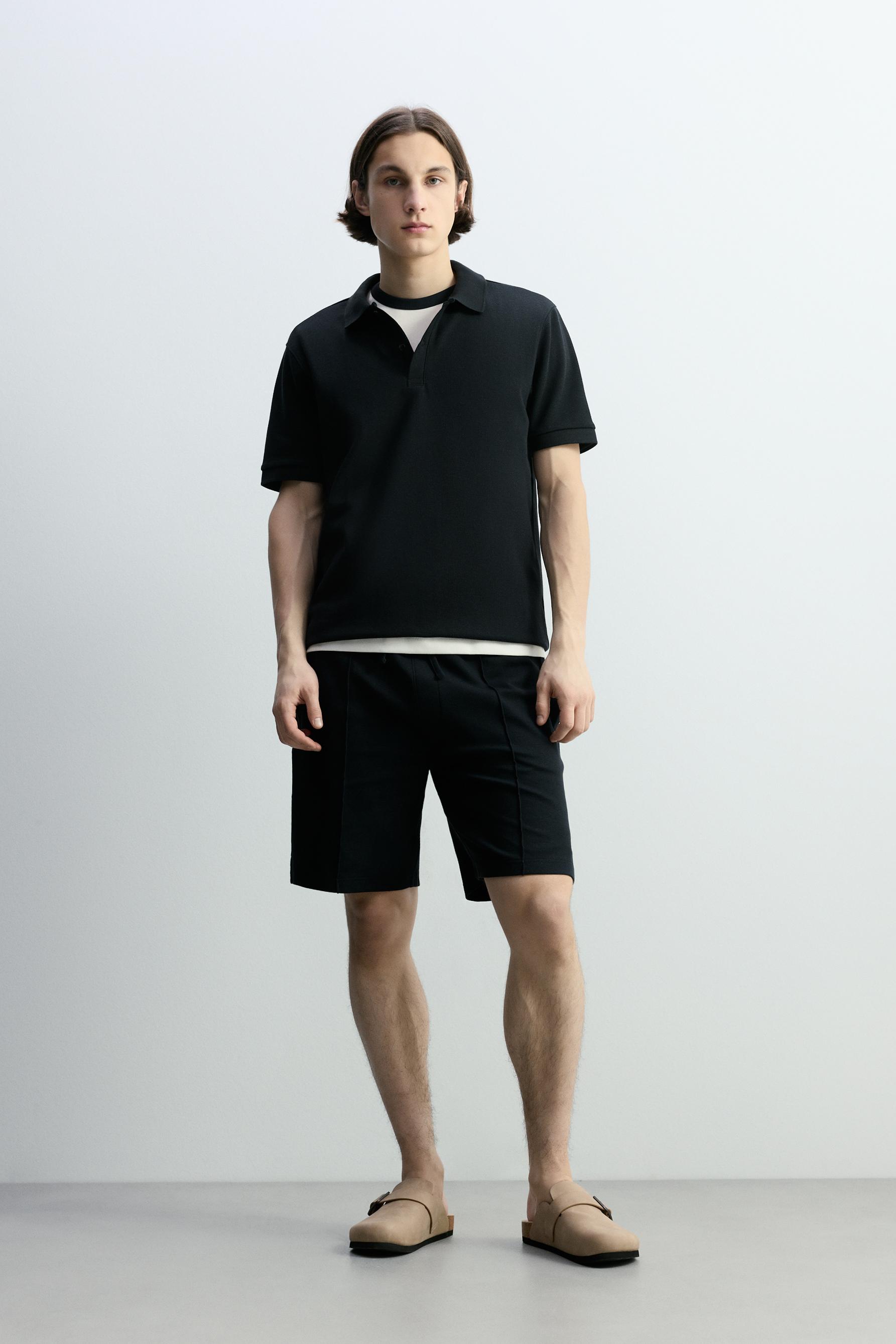 Basic textured polo shirt — NAVY