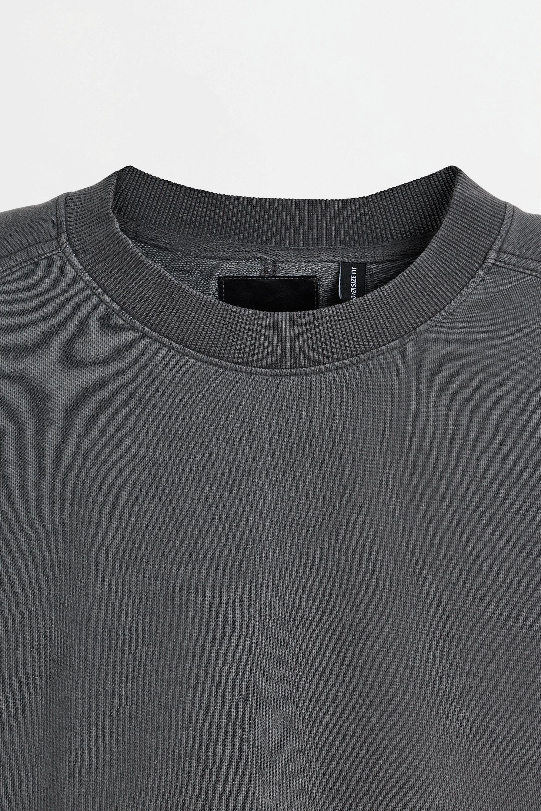 Faded-effect short sleeve sweatshirt — BLACK