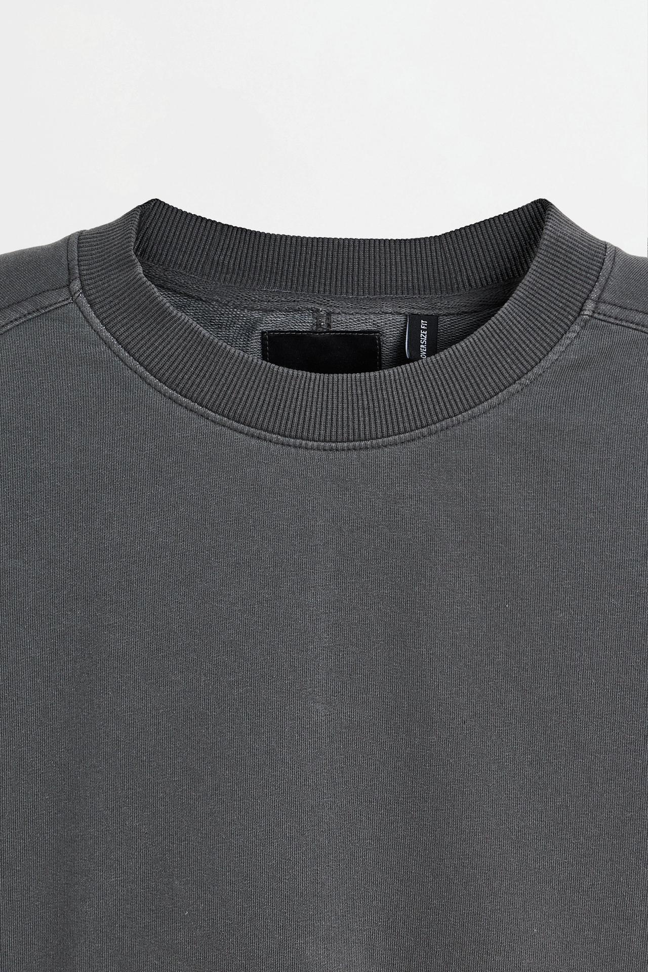 Faded-effect short sleeve sweatshirt — BLACK