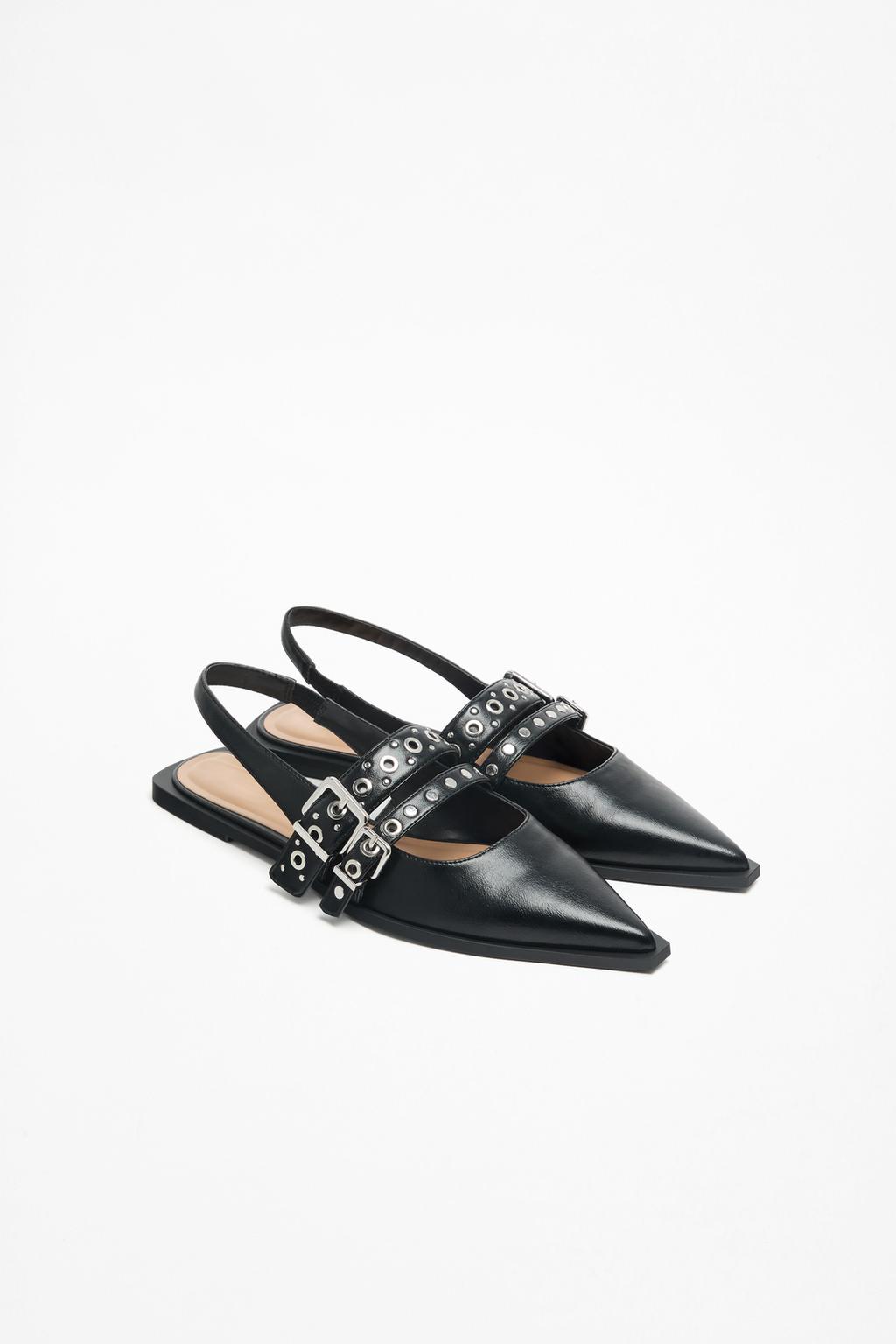 Studded ballet flats with buckles