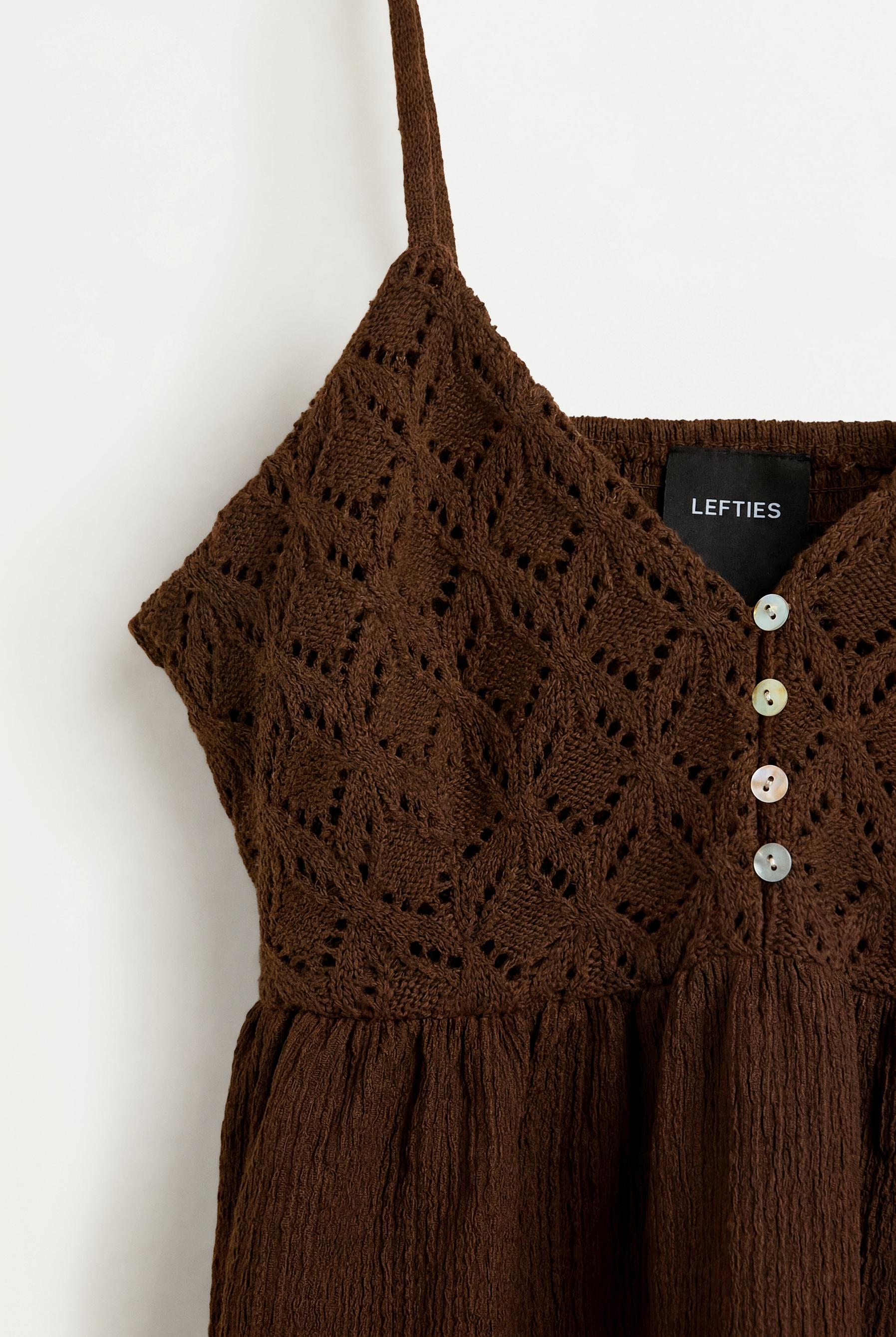 Crochet-effect top — BROWN