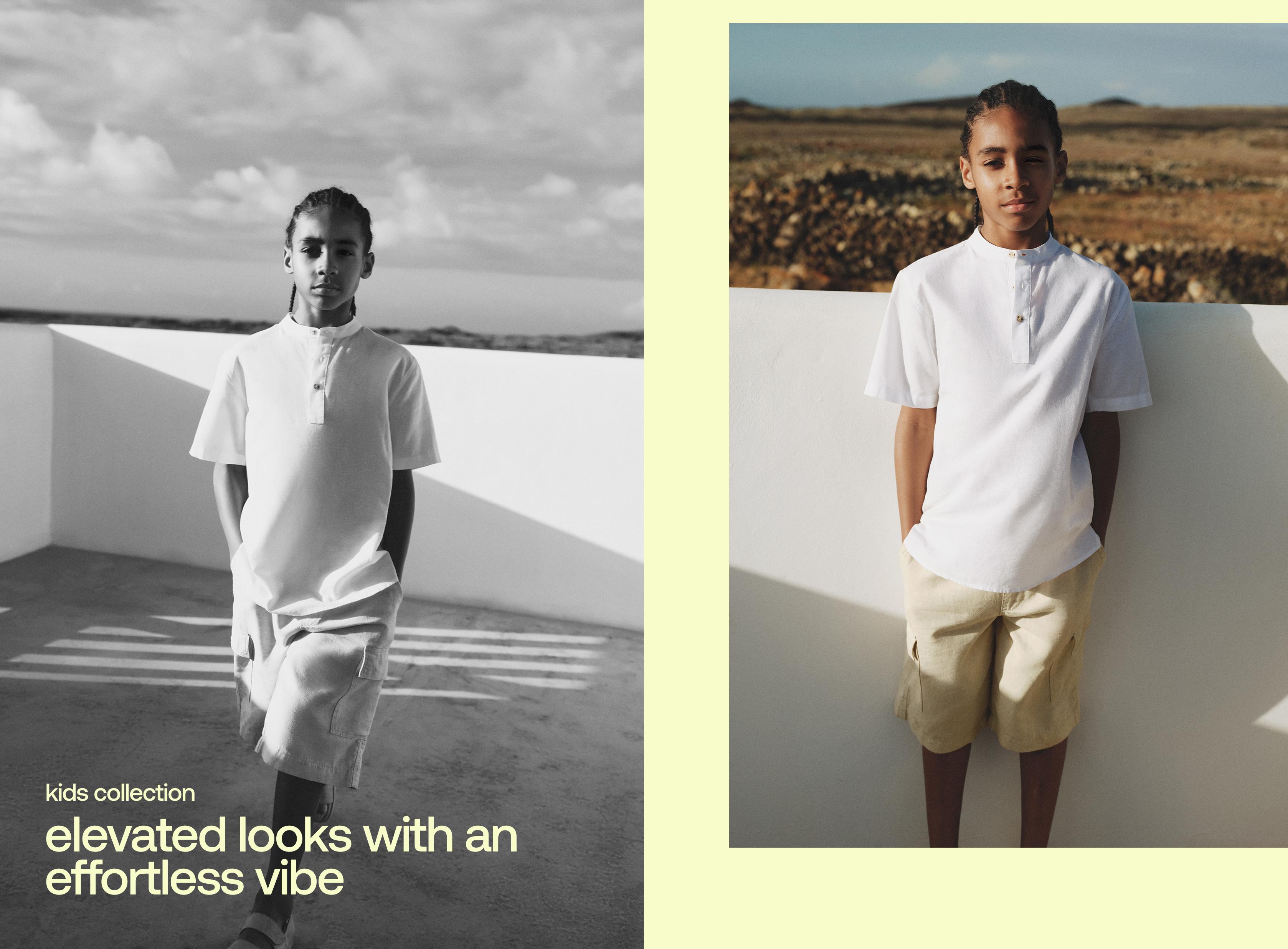 Linen-cotton stand collar shirt — WHITE