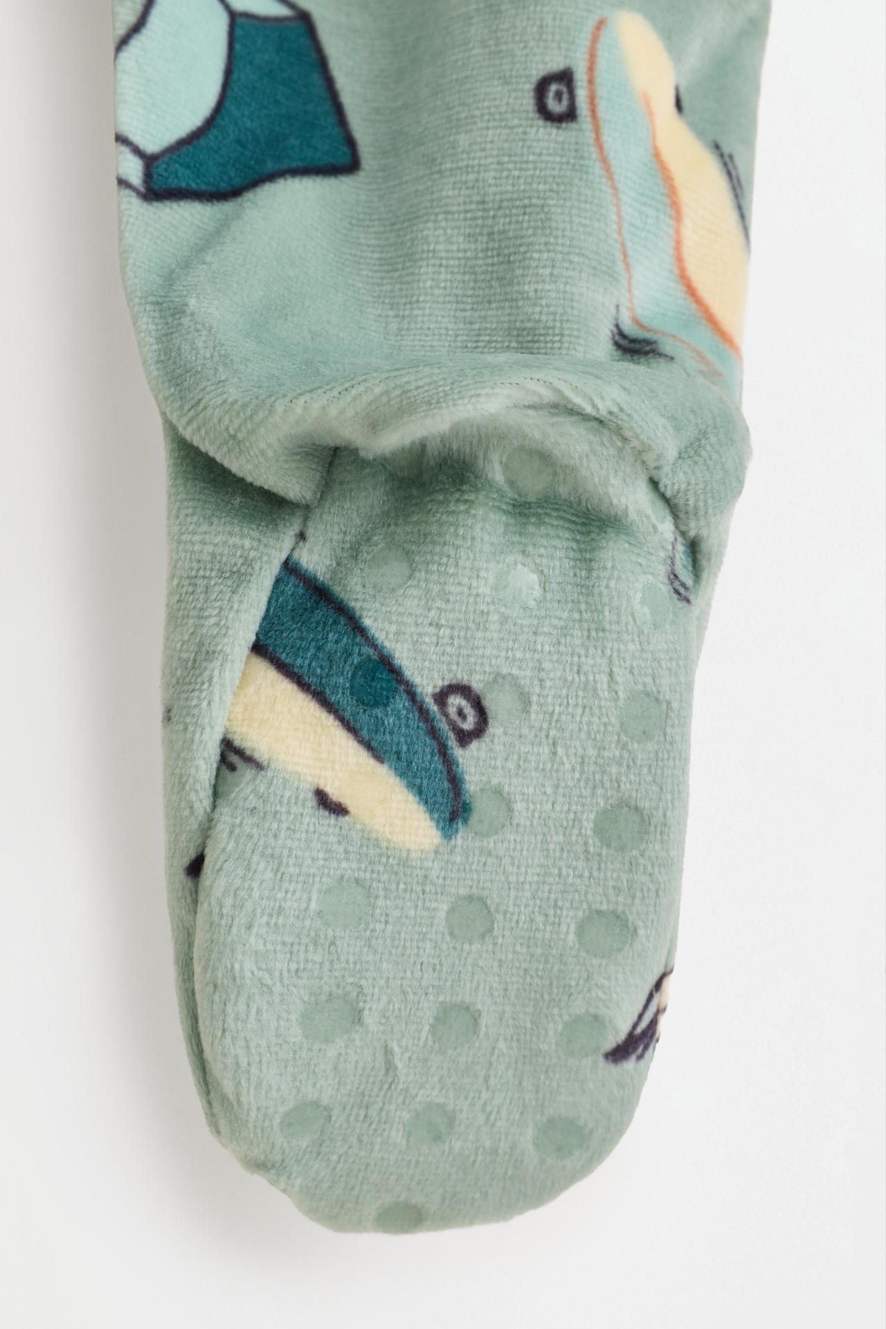 Printed velvety footed pajamas — FADED GREEN