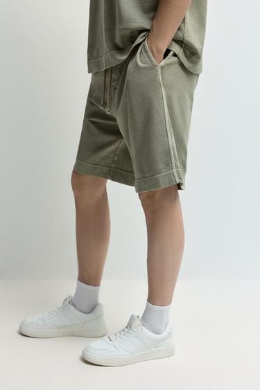 Faded-effect tracksuit Bermuda shorts — PALE KHAKI 3