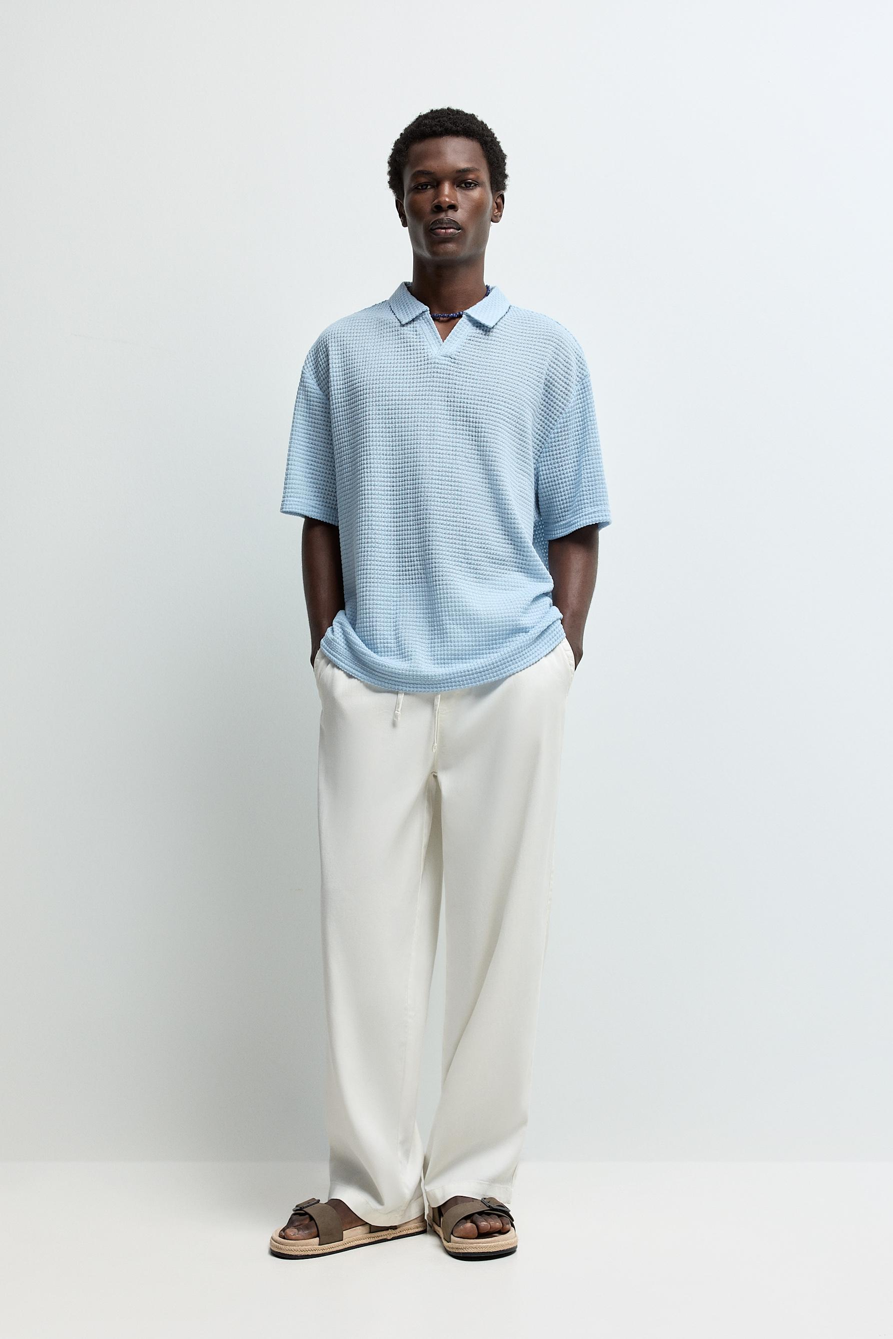 Textured polo shirt — PALE BLUE