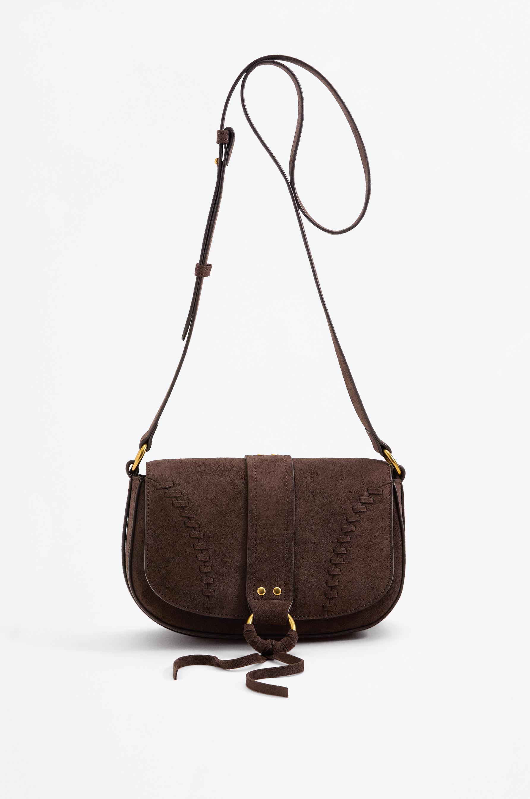 Faux suede flap crossbody bag — BROWN
