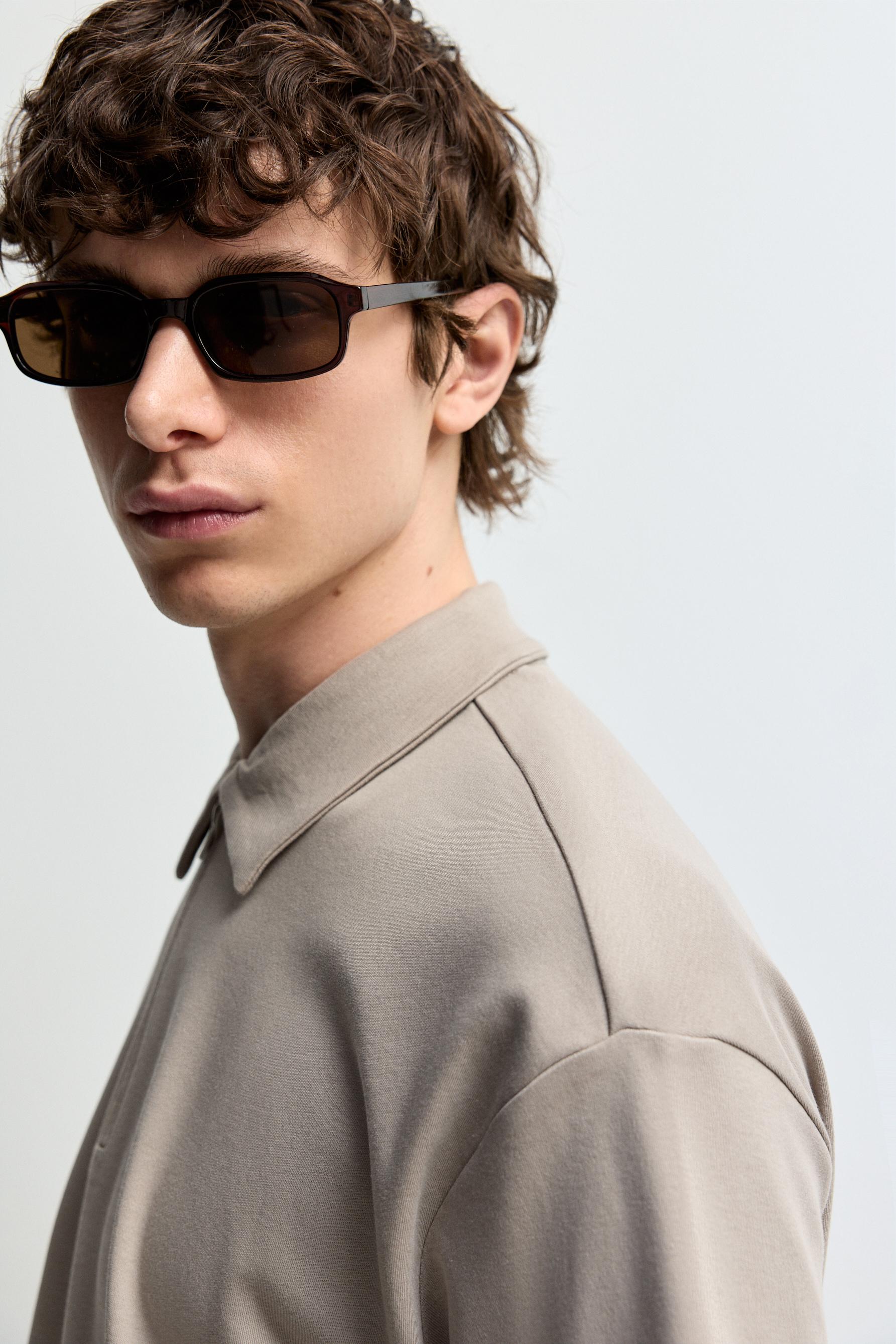 Interlock zip-up polo shirt — CAMEL