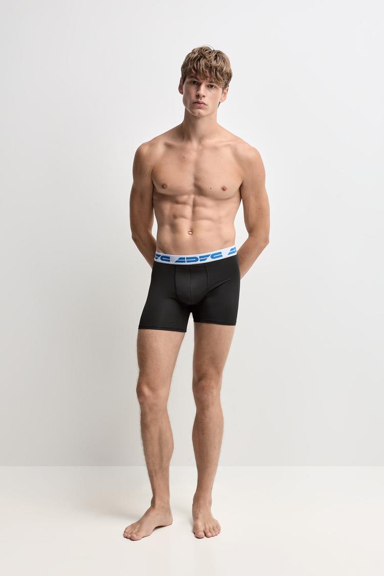 3-pack of sporty slogan long boxers — BLACK/BLUE