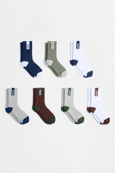 Long Socks with Text (Pack of 7) — GREENISH BLUE 1
