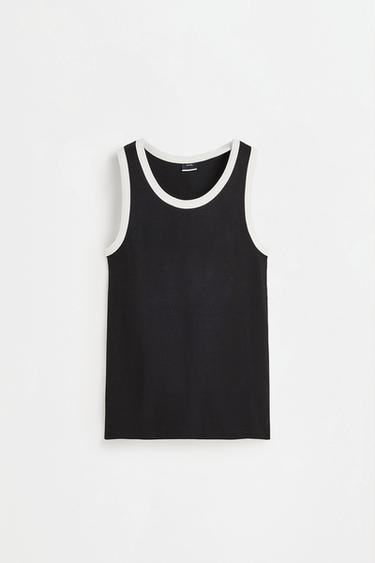 Contrast ribbed vest top — BLACK 6