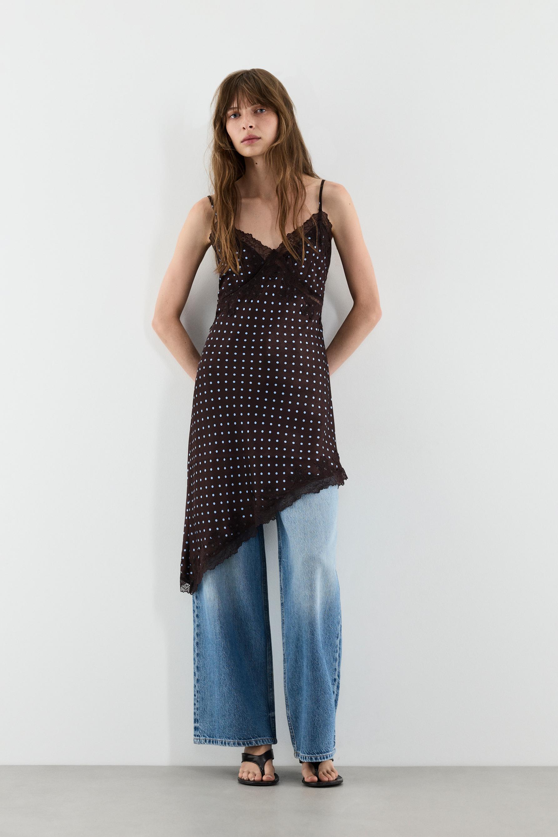 Short asymmetric slip dress — BROWN/BLUE