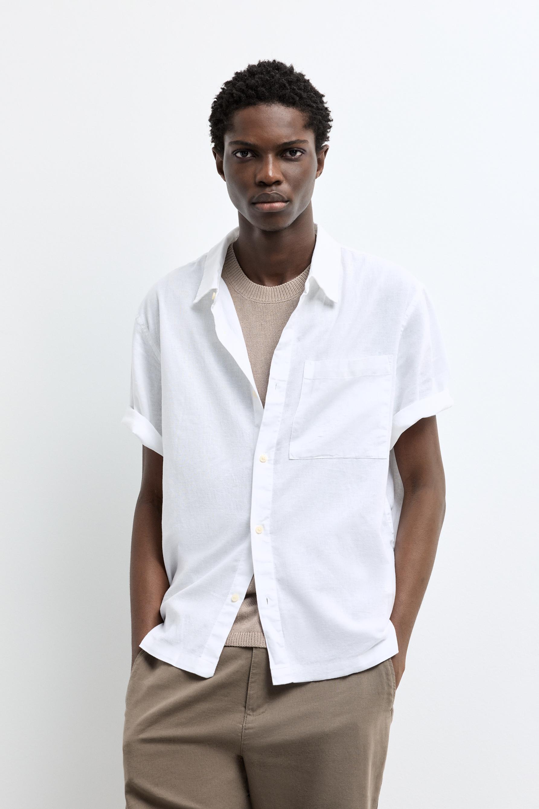 Camisa lino - algodón manga corta