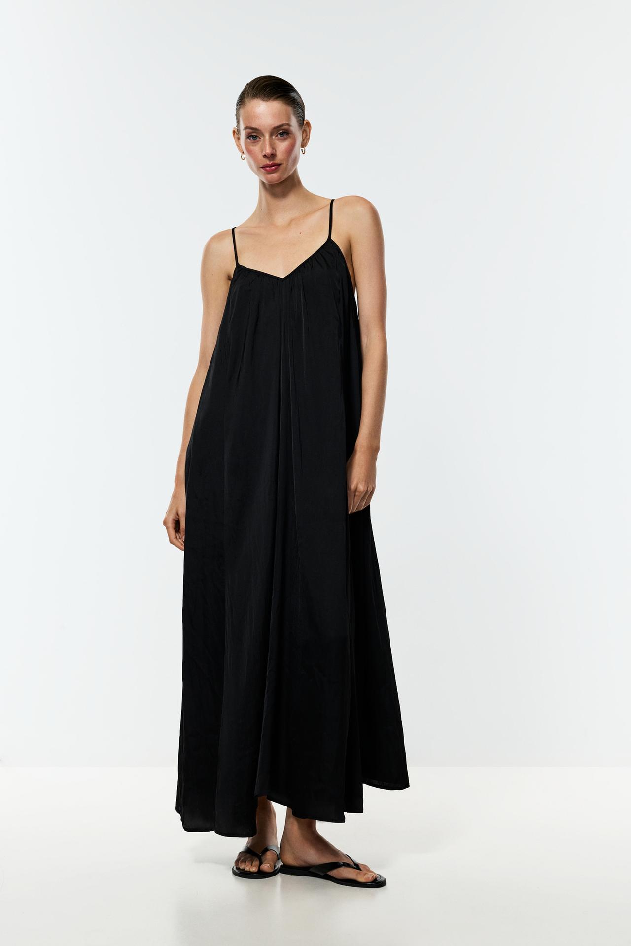 Satin midi dress — BLACK