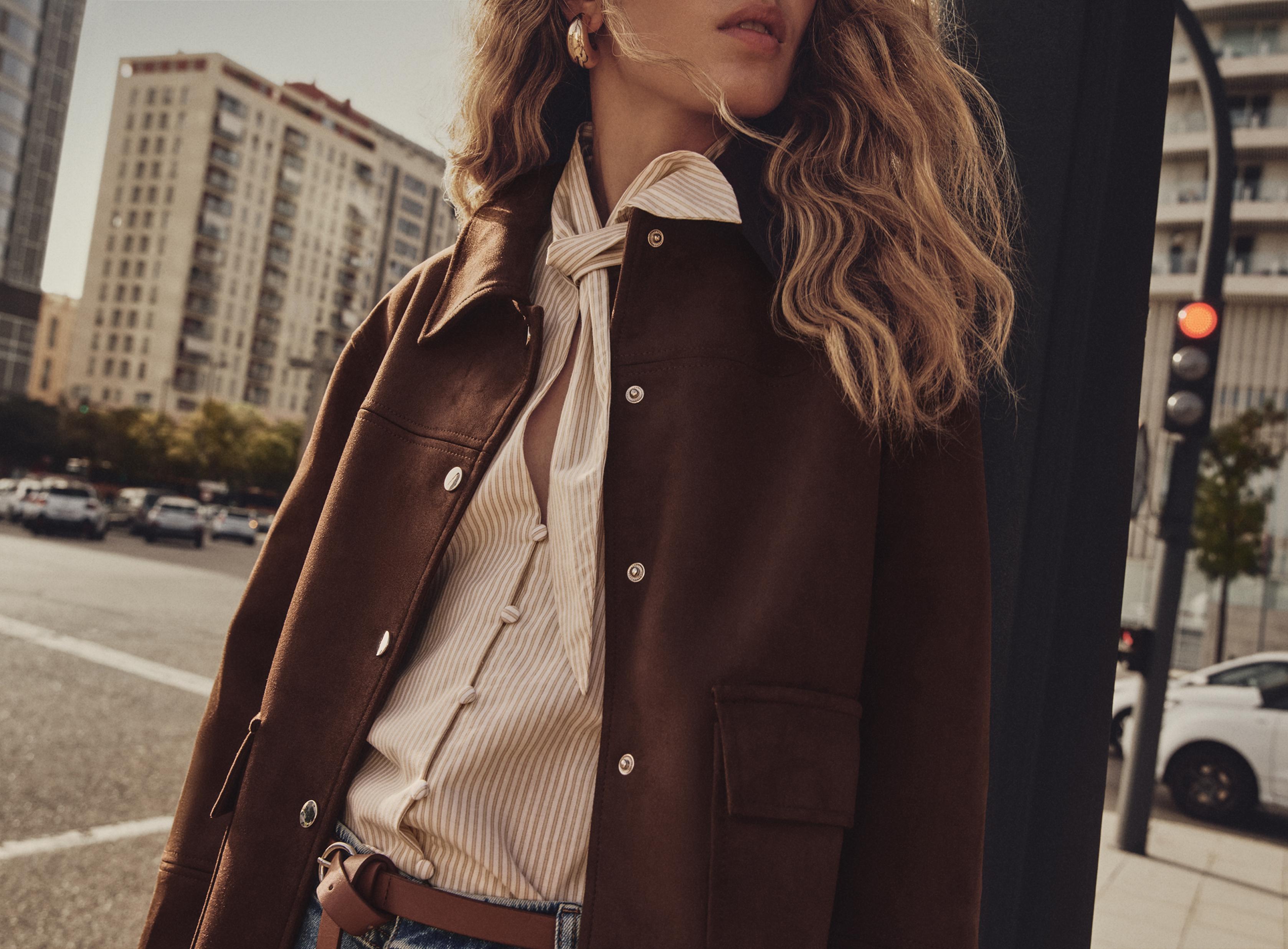 Faux suede jacket — CHOCOLATE BROWN